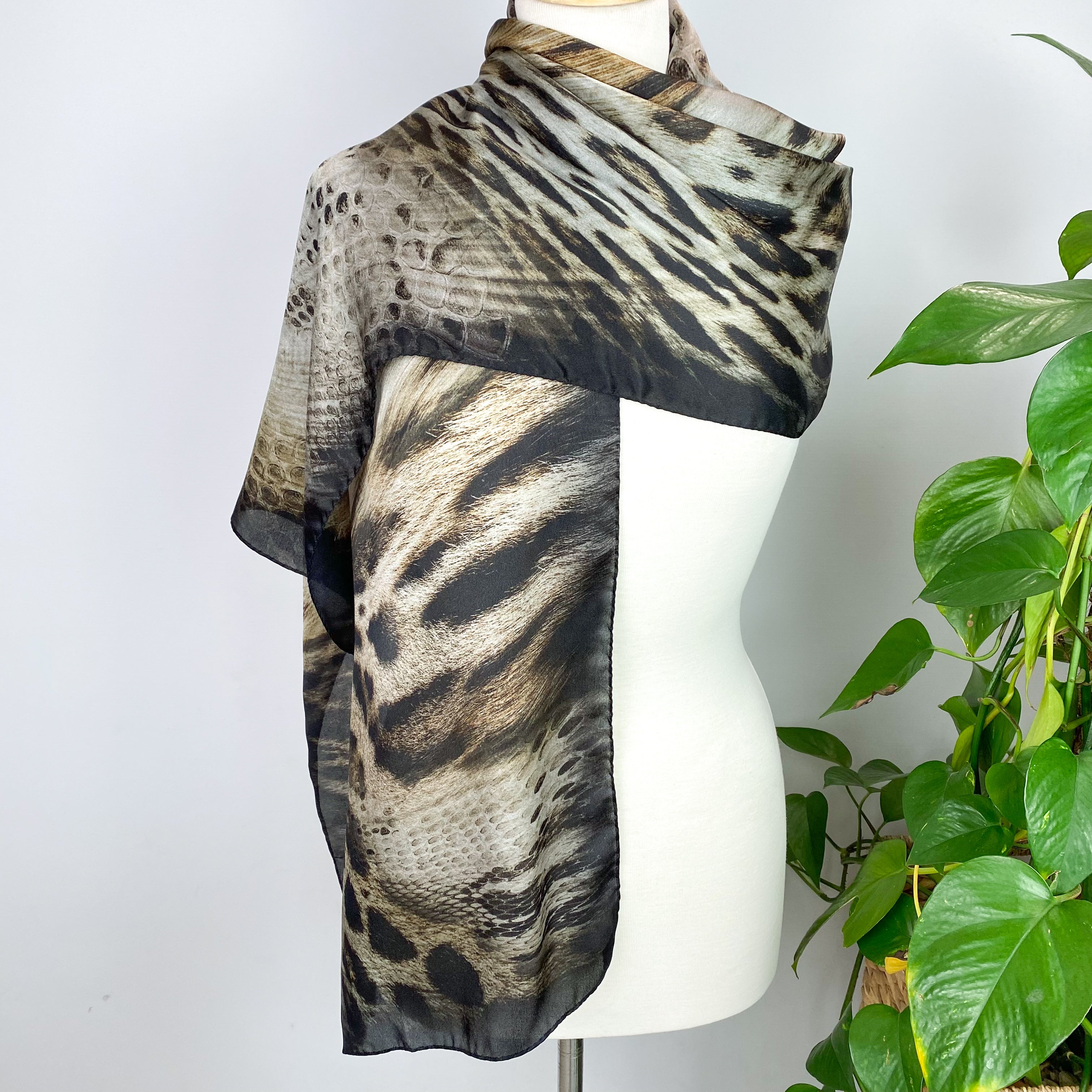 Jaeger Animal Print Long Silk Scarf