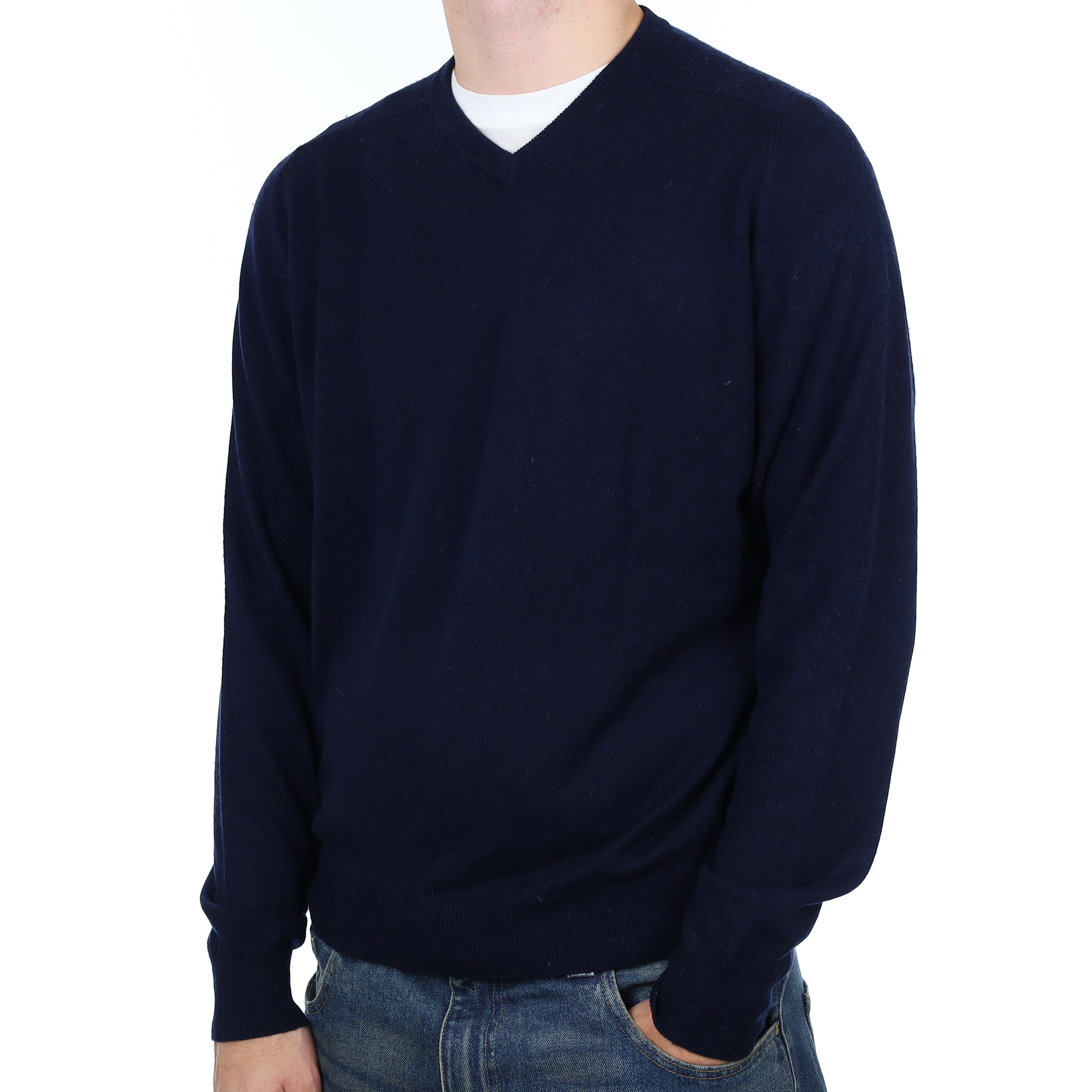 Men’s Navy Cashmere V Neck Jumper Large