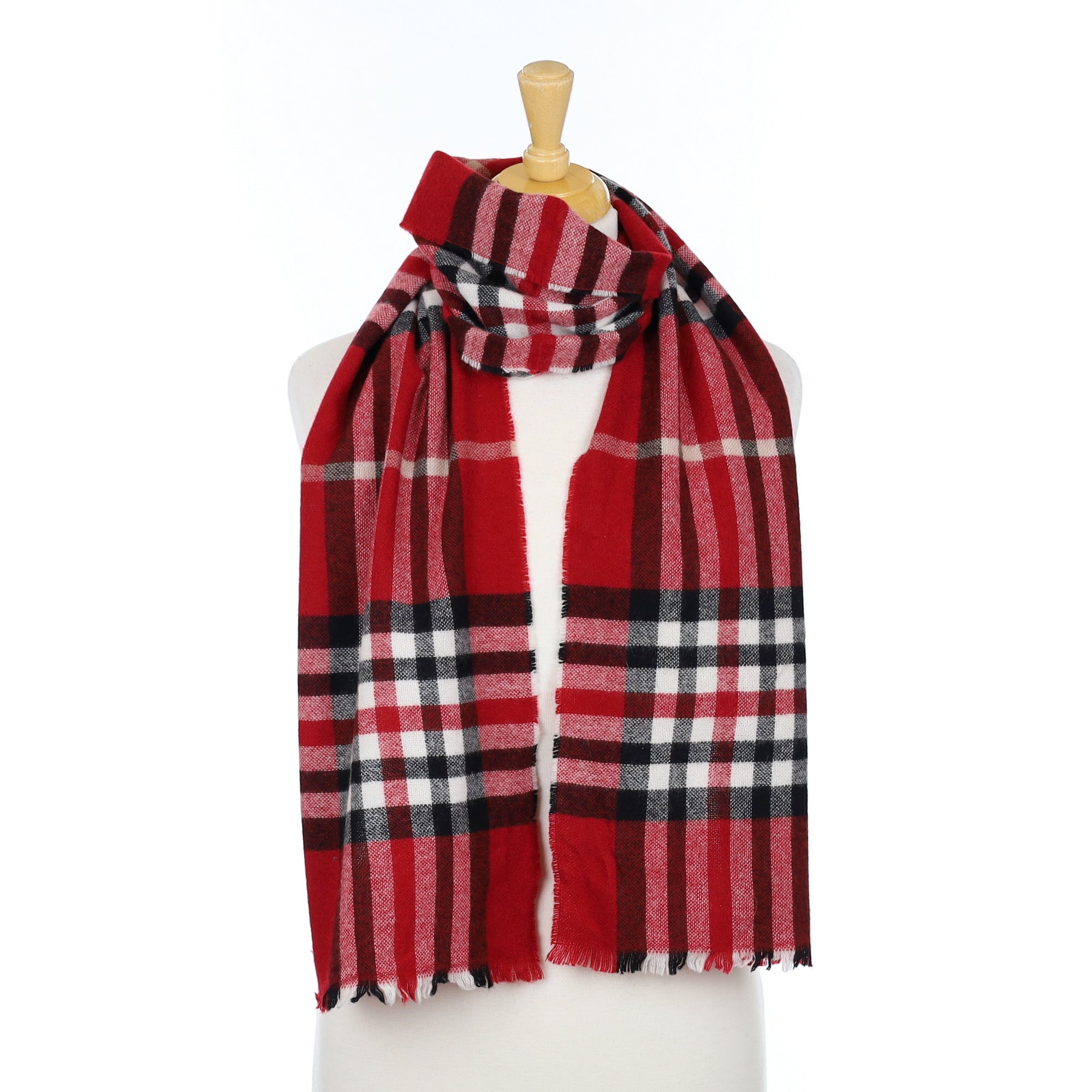 Crimson Red & Black Check Cashmere Woven Scarf