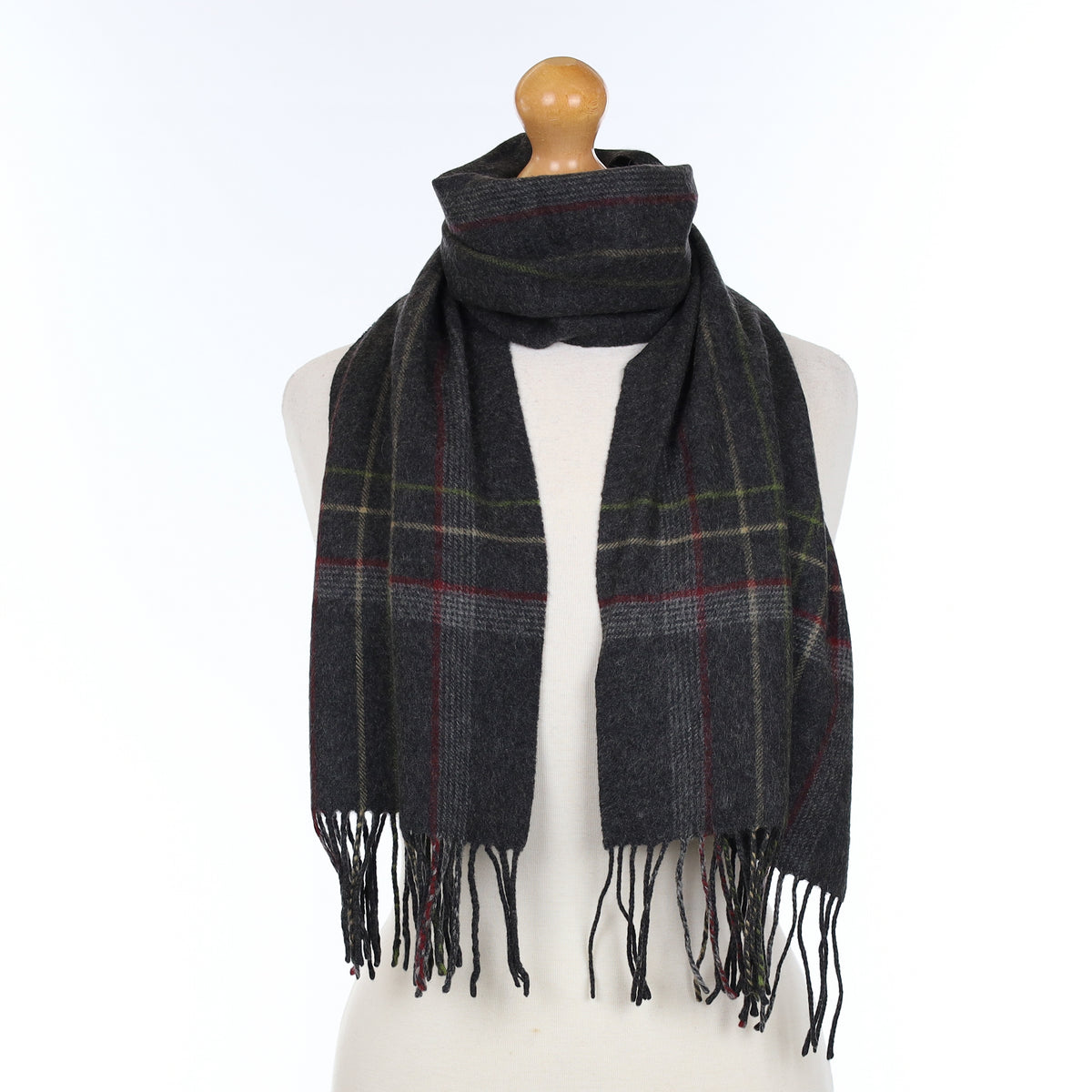 Charcoal Grey Checked Cashmere Woven Scarf