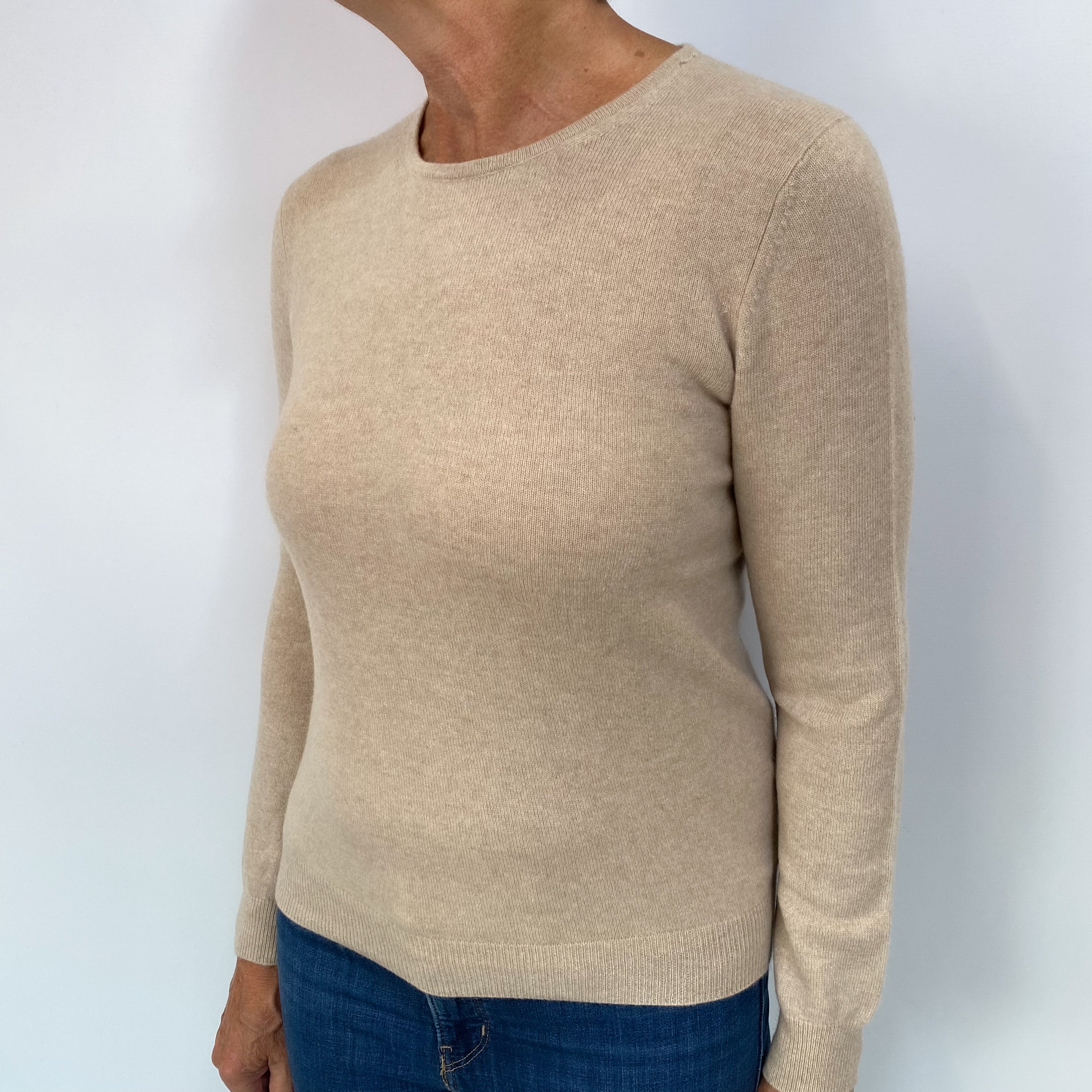 Sand Beige Cashmere Crew Neck Jumper Medium