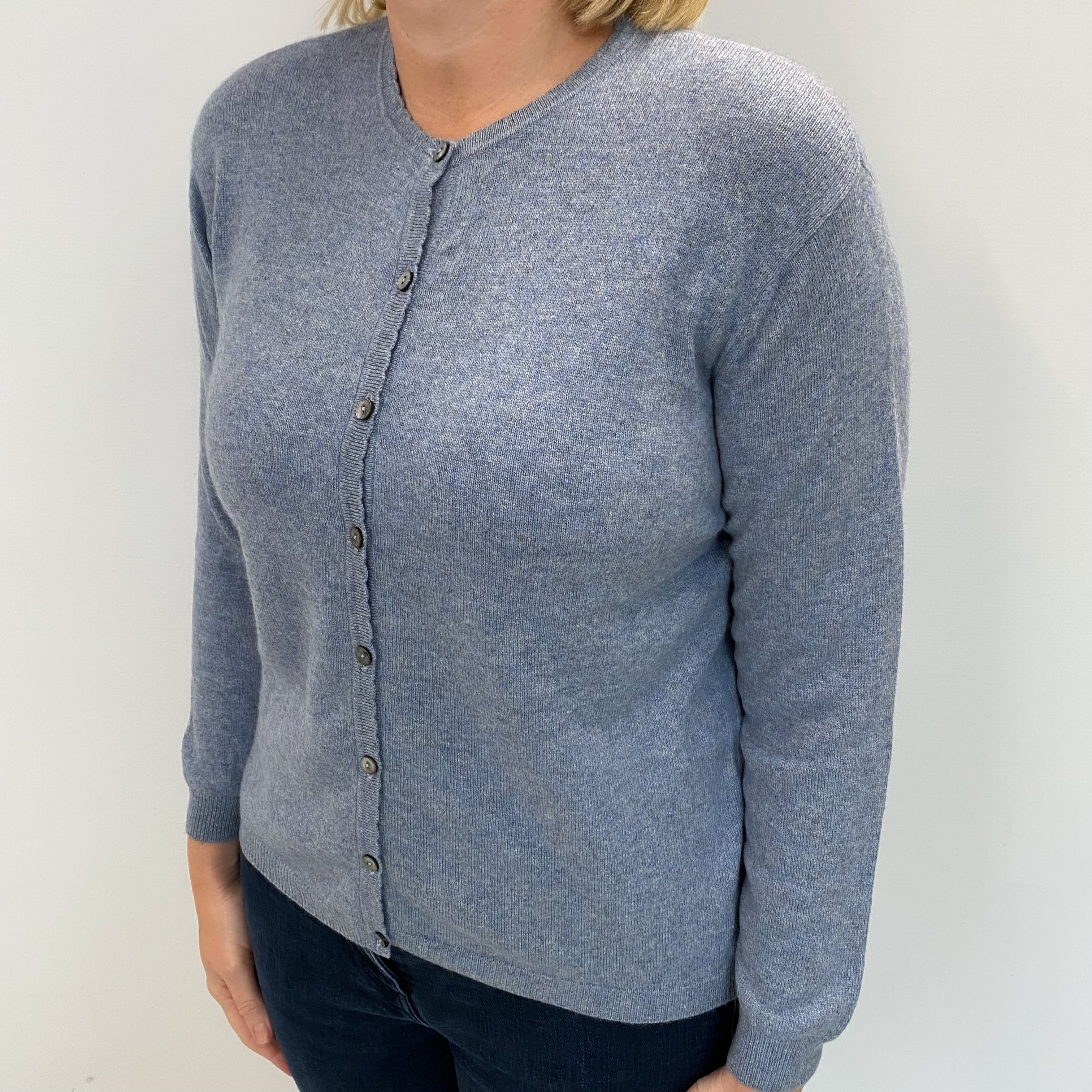 Denim Blue Cashmere Crew Neck Cardigan Large