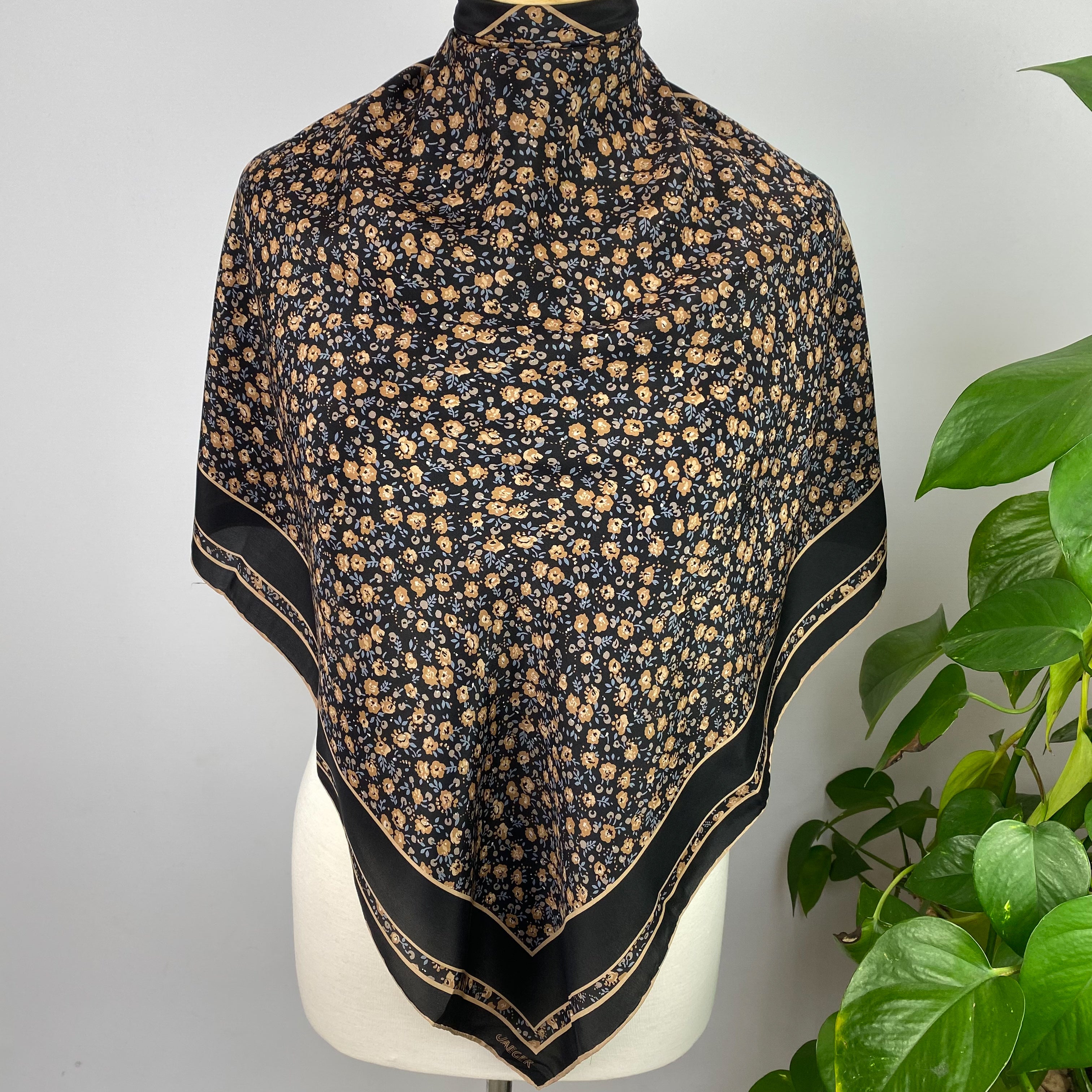 Black and Brown Jaeger Floral Silk Scarf