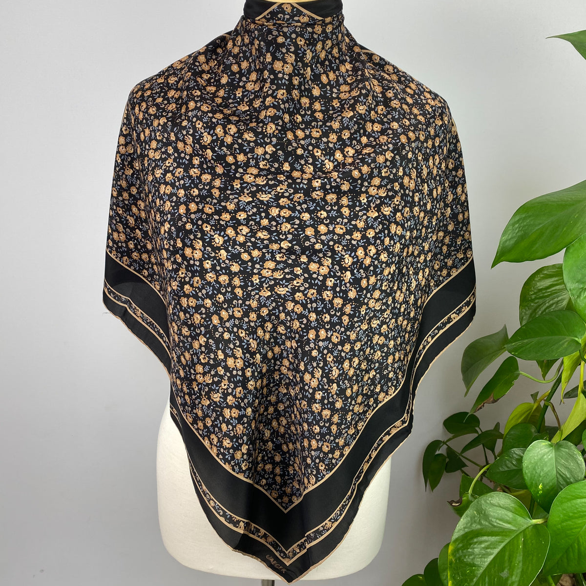 Black and Brown Jaeger Floral Silk Scarf