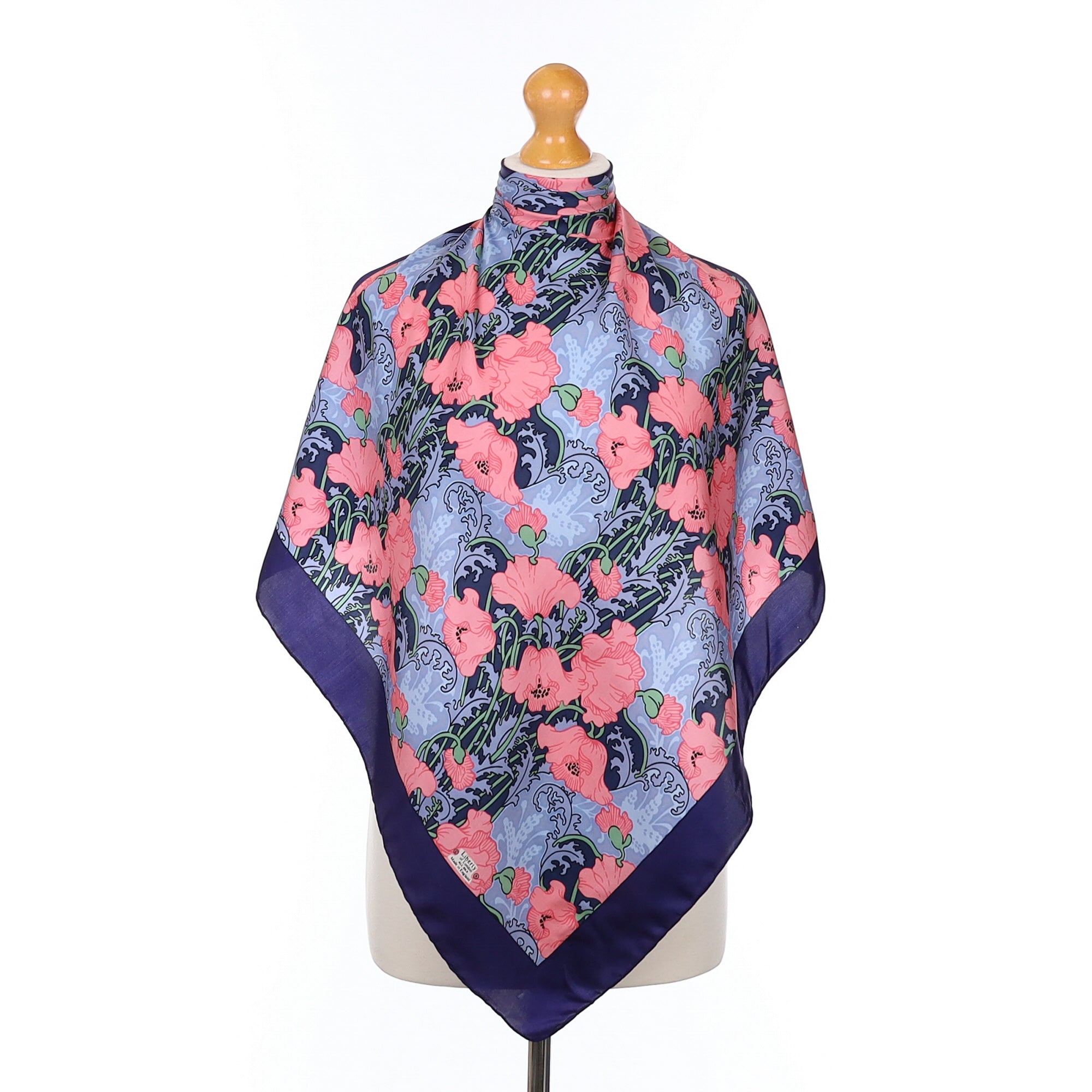 Liberty Navy & Pink Floral Vintage Silk Scarf