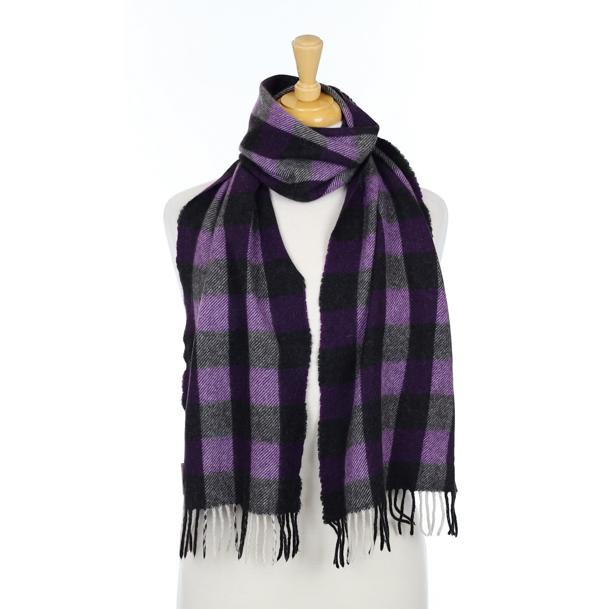 Purple and Grey Check Cashmere Woven Scarf