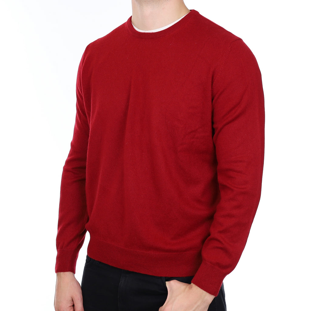 Men’s Crimson Red Cashmere Crew Neck Jumper XL