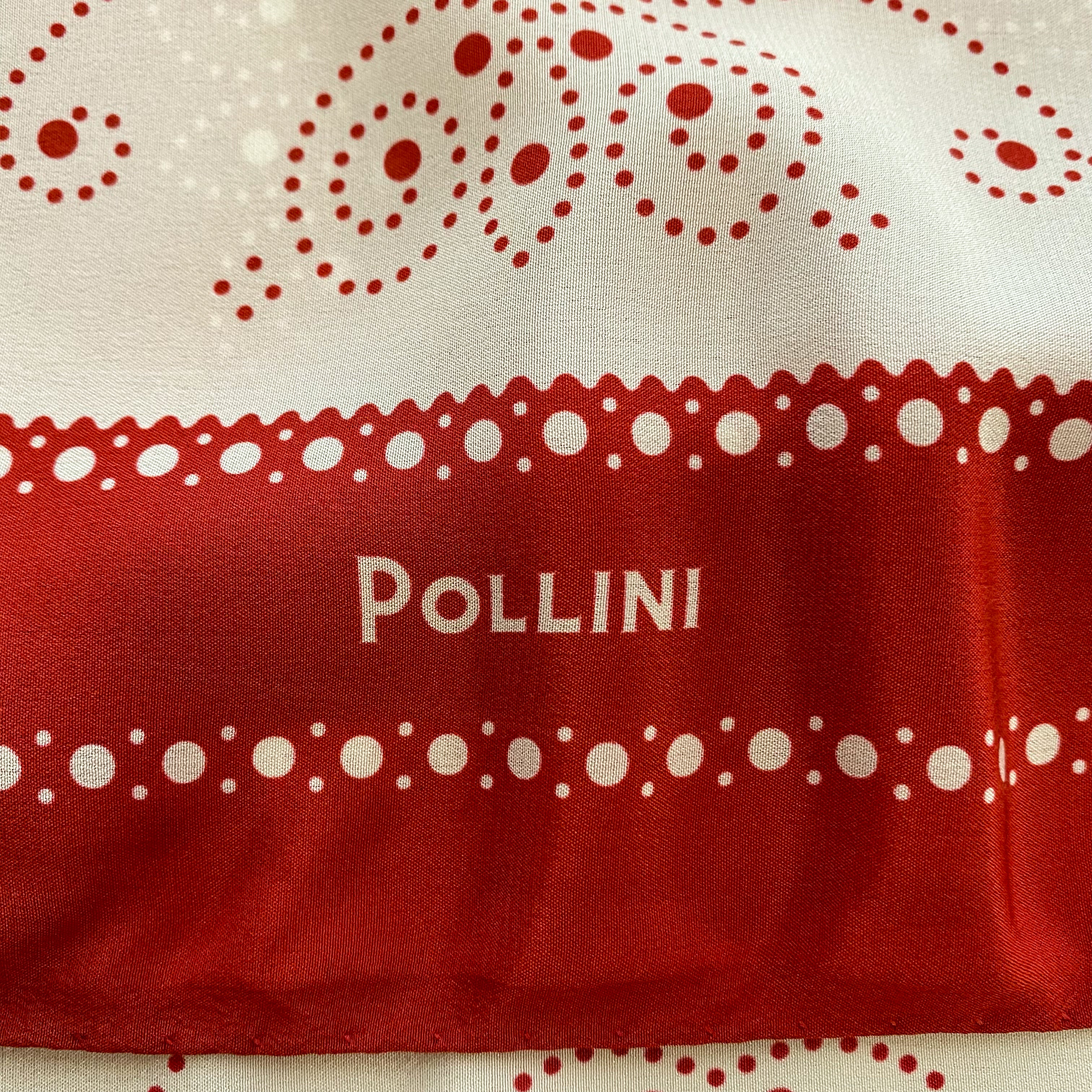 Pollini Red and White Designer Silk Scarf