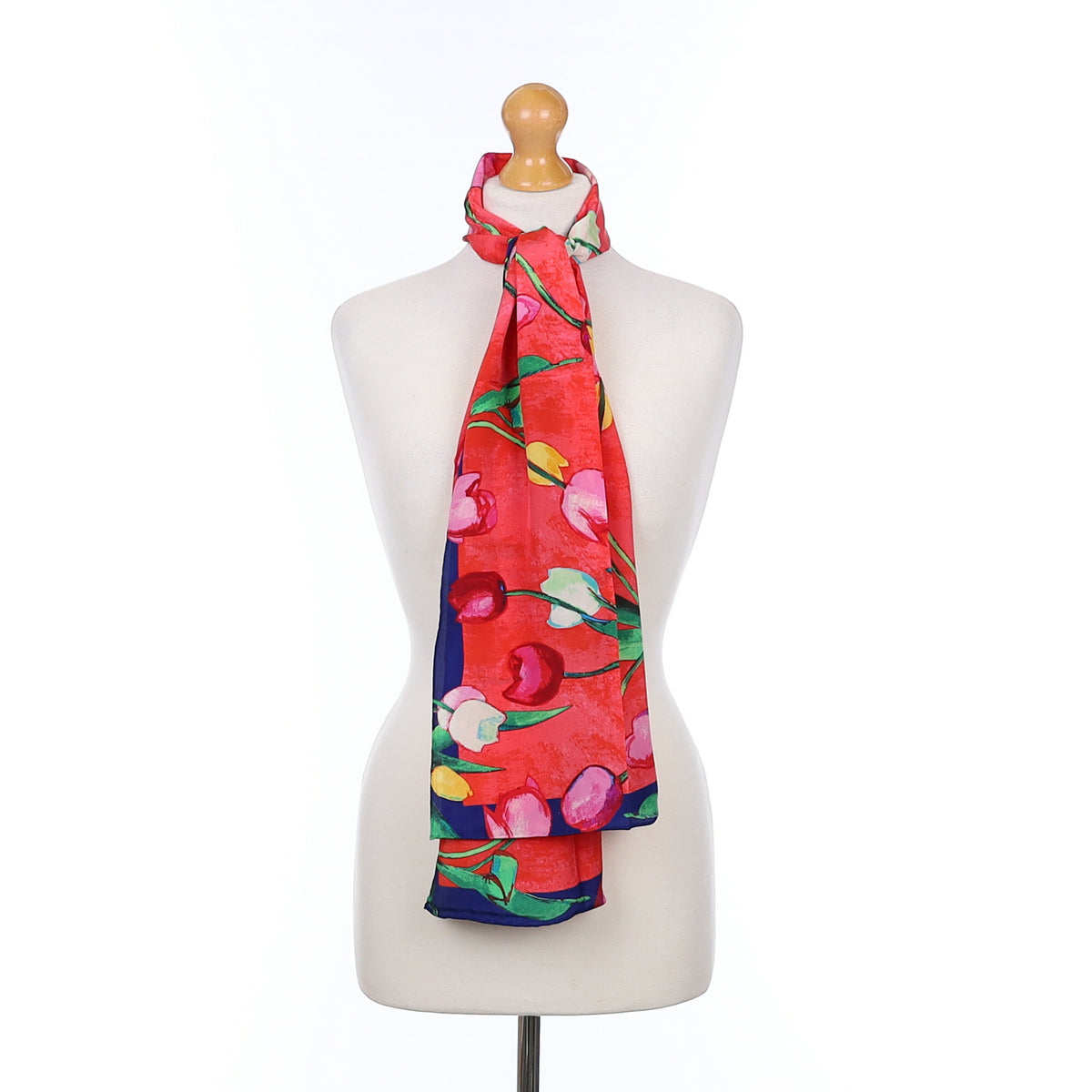 Red Tulip Design Silk Scarf