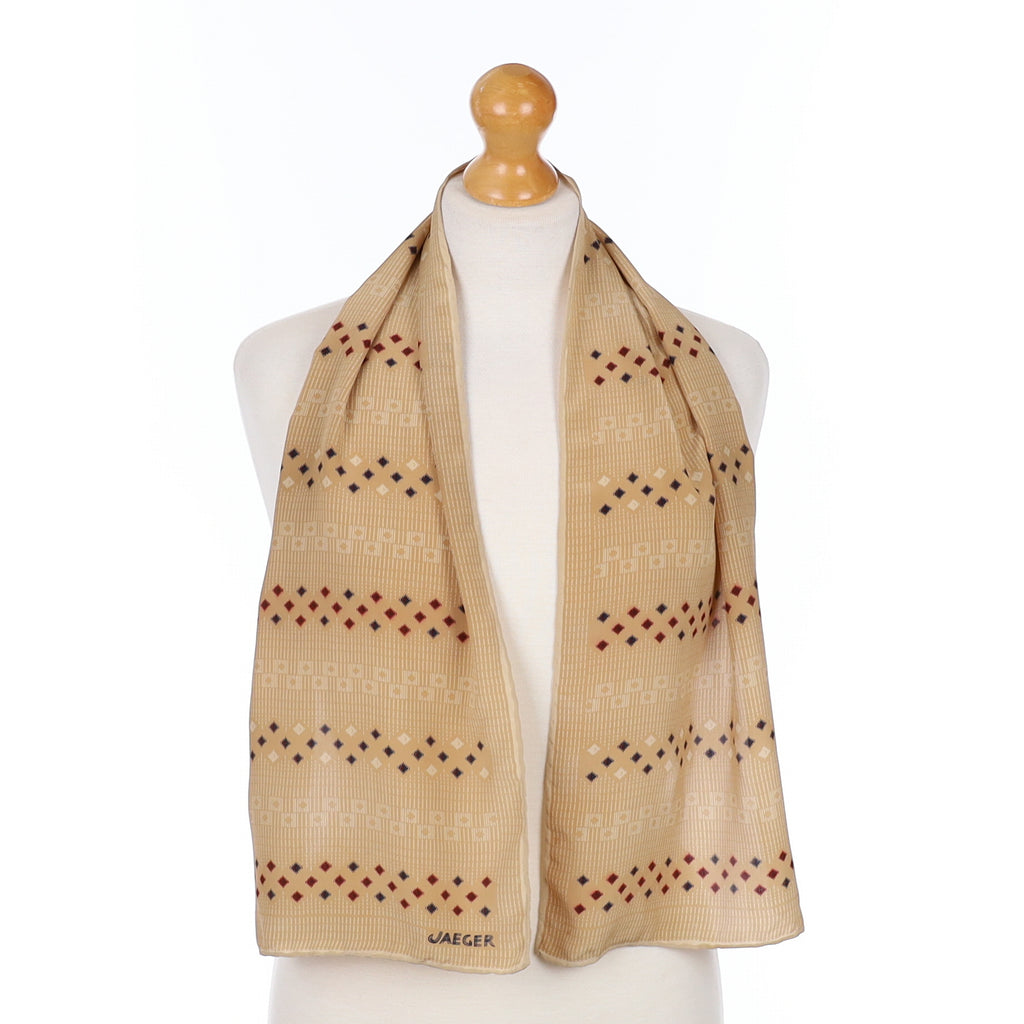 Jaeger Long Camel Patterned Vintage Silk Scarf