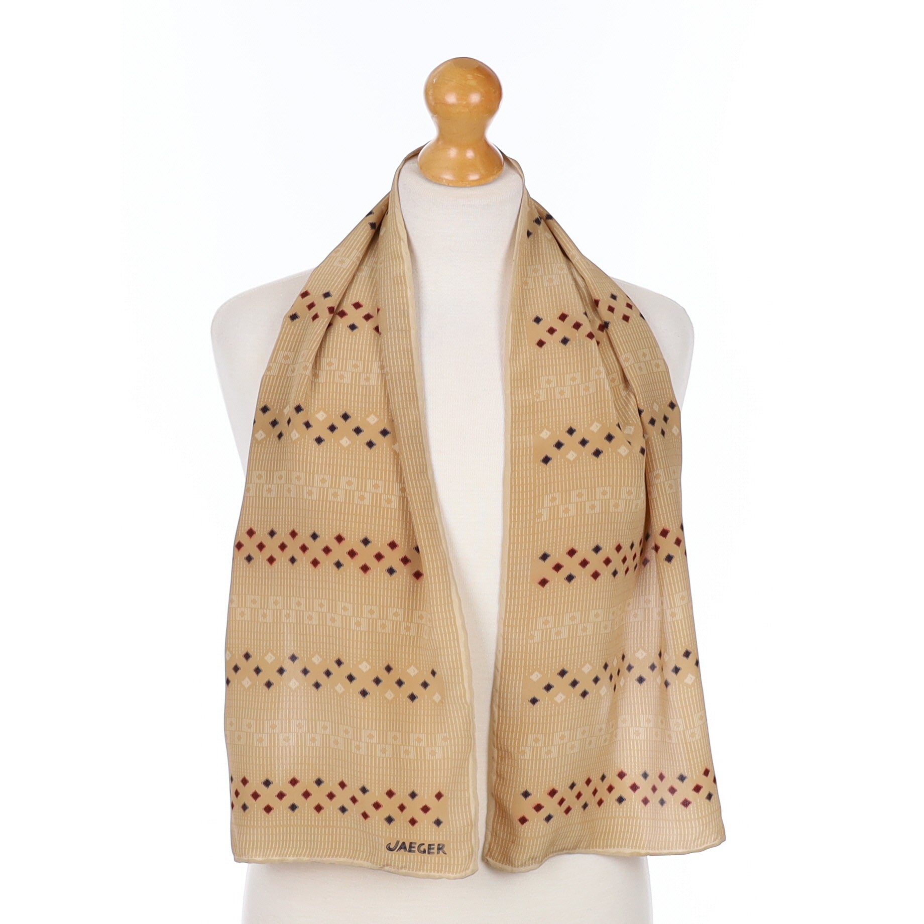 Jaeger Long Camel Patterned Vintage Silk Scarf