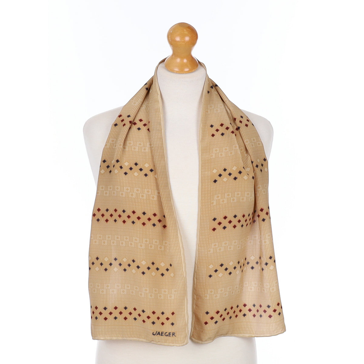 Jaeger Long Camel Patterned Vintage Silk Scarf