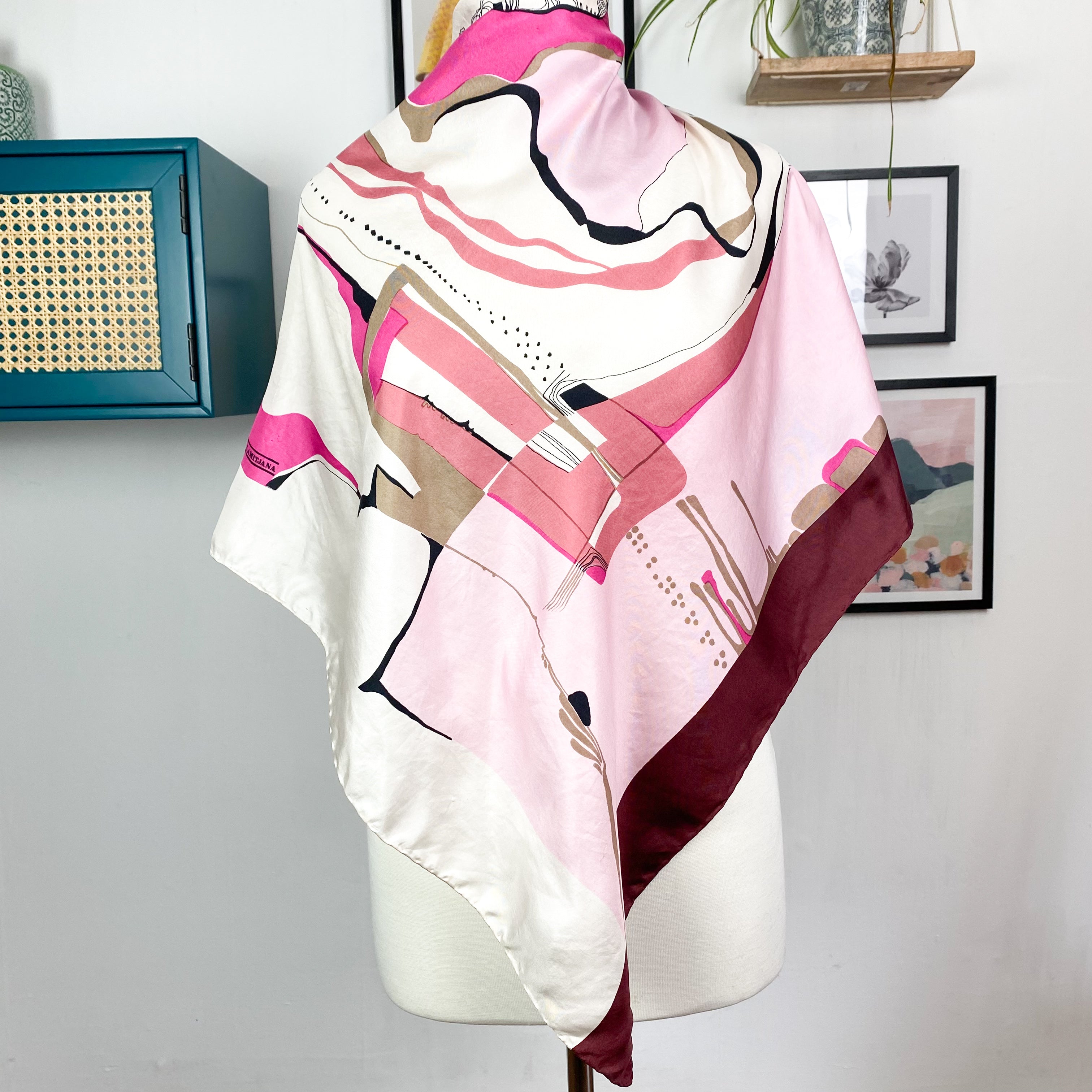 Pink Abstract Vintage Silk Scarf