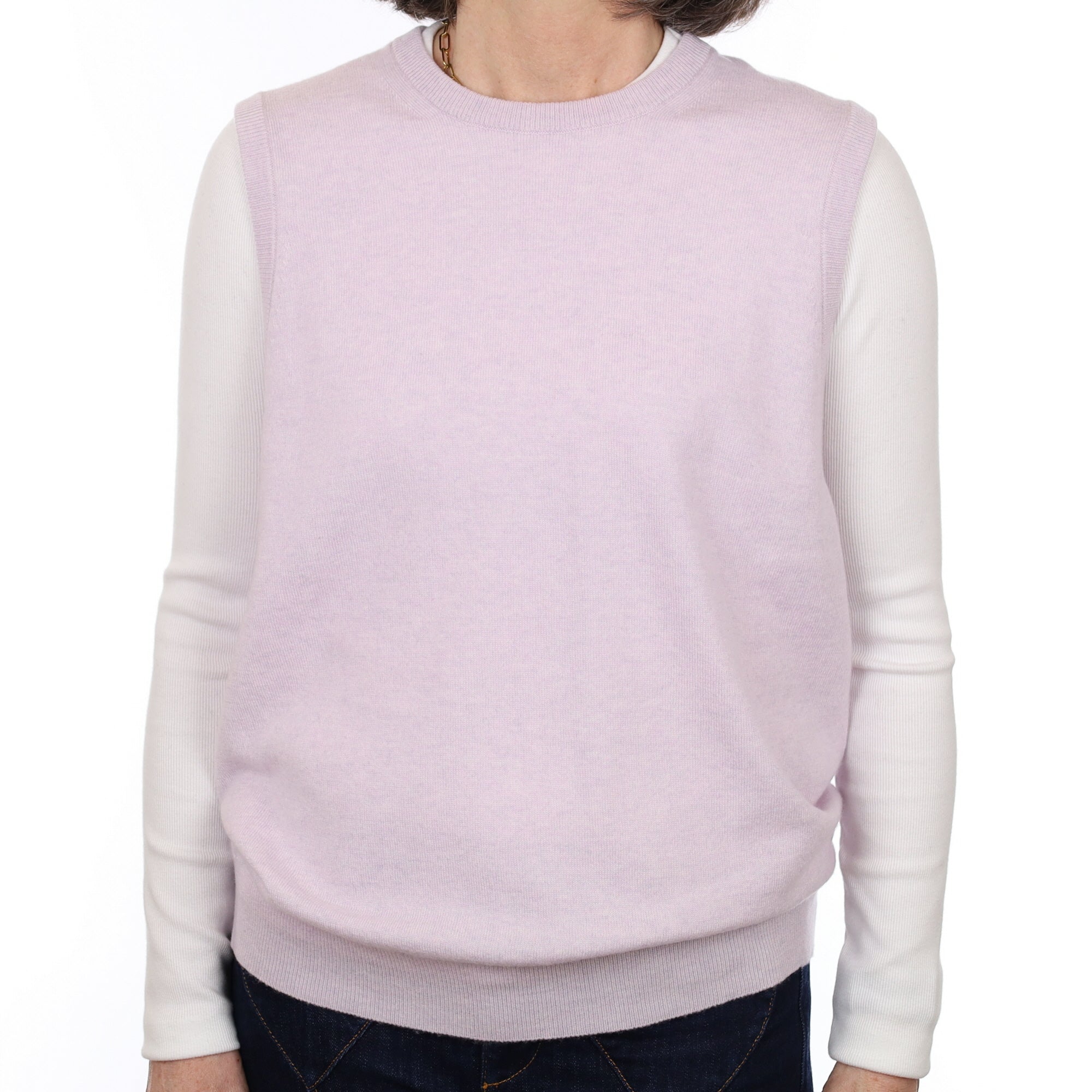 Brand New Scottish Pale Lavender Cashmere Crew Neck Tank Top Large