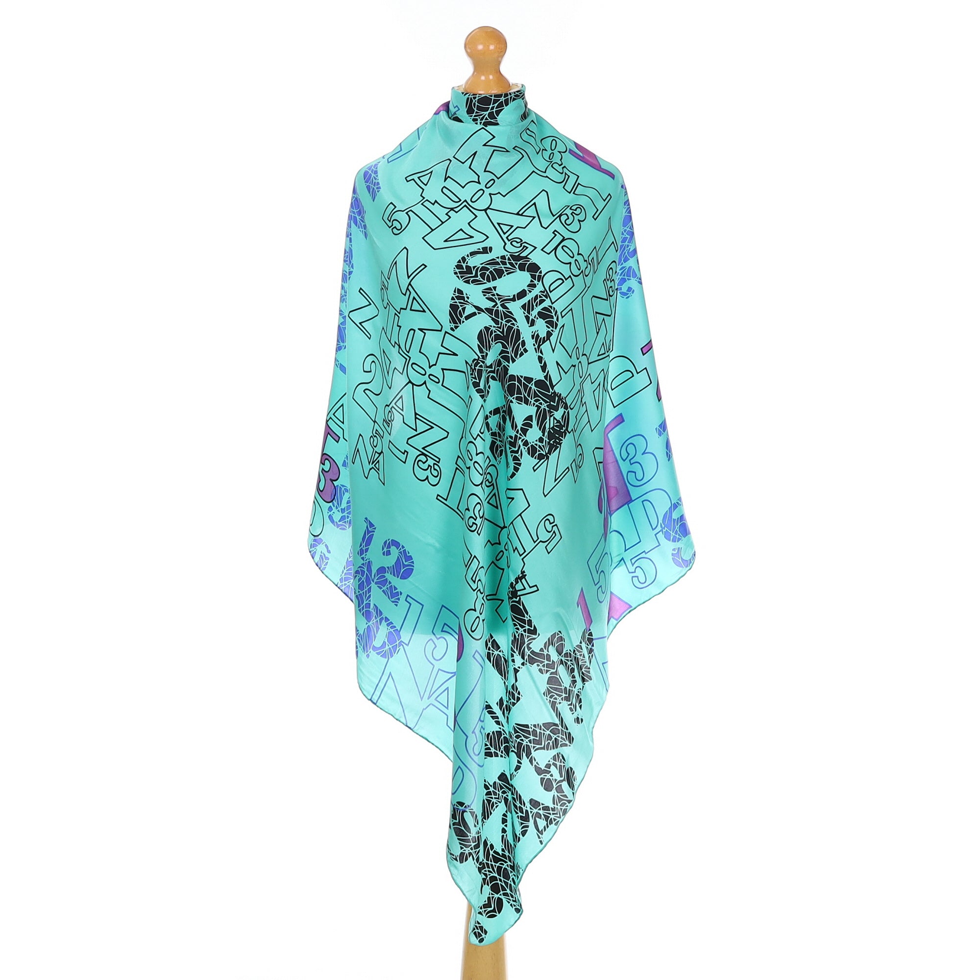 Mint Green Numerical Silk Scarf