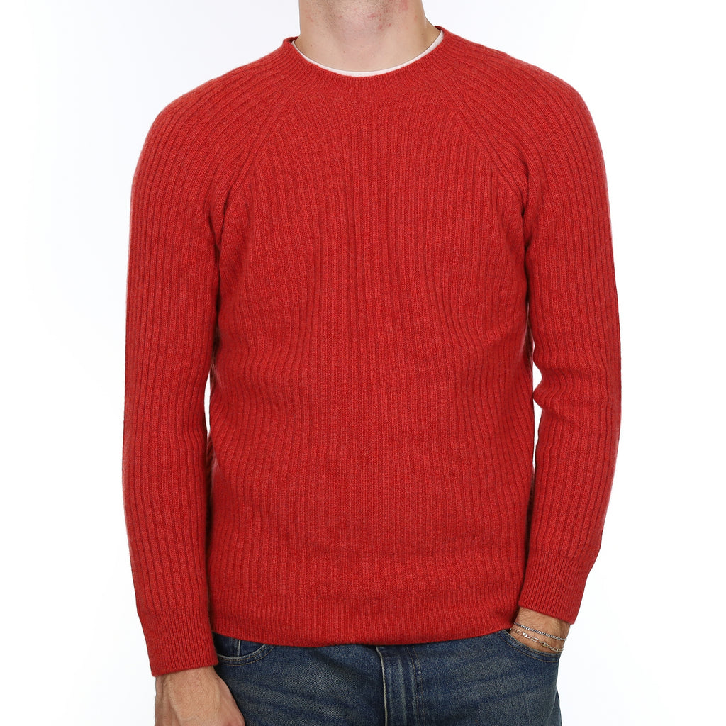 Men’s Brand New Scottish Paprika Ribbed Cashmere Crew Neck Jumper Medium
