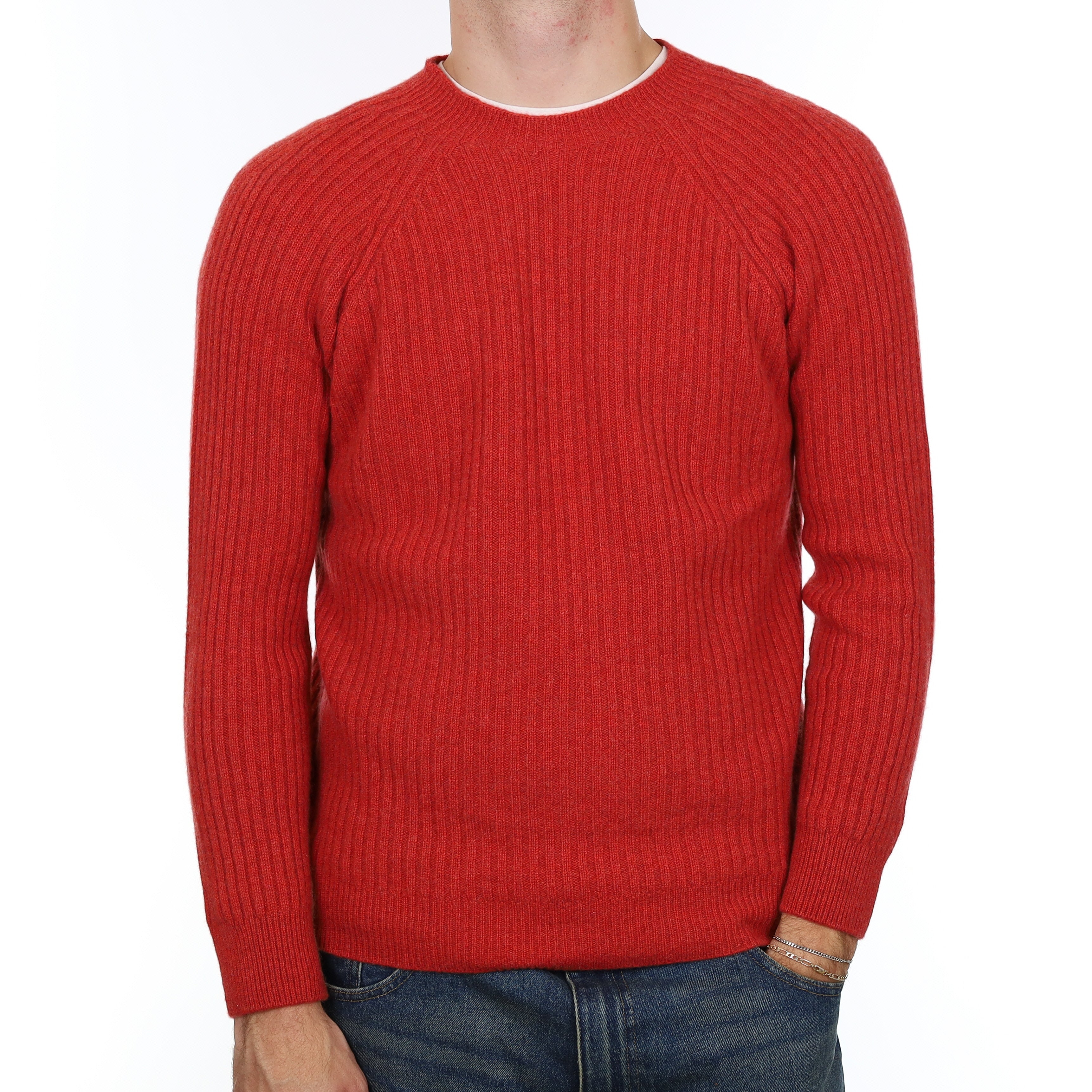Men’s Brand New Scottish Paprika Ribbed Cashmere Crew Neck Jumper Medium
