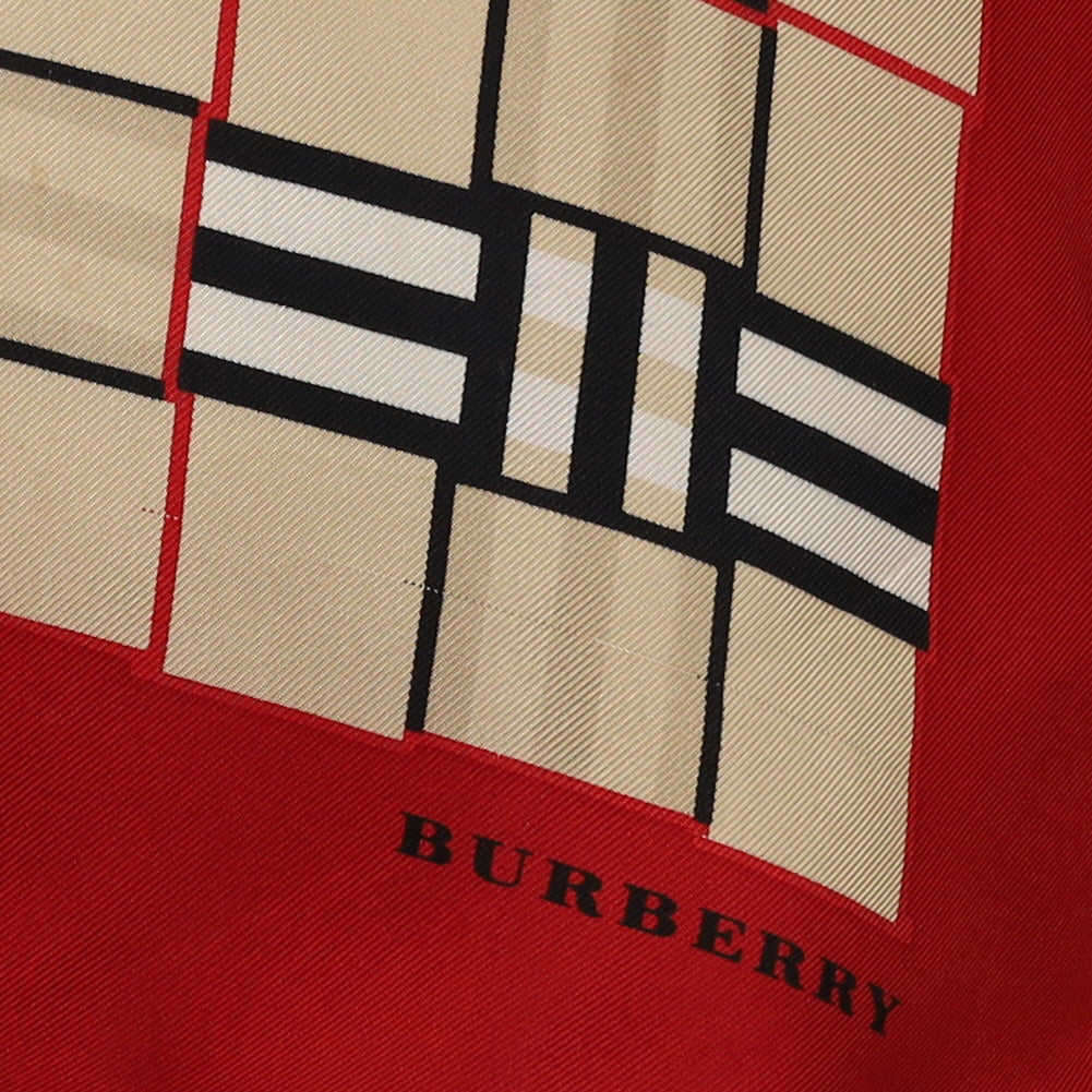 Burberry Red and Check Silk Scarf