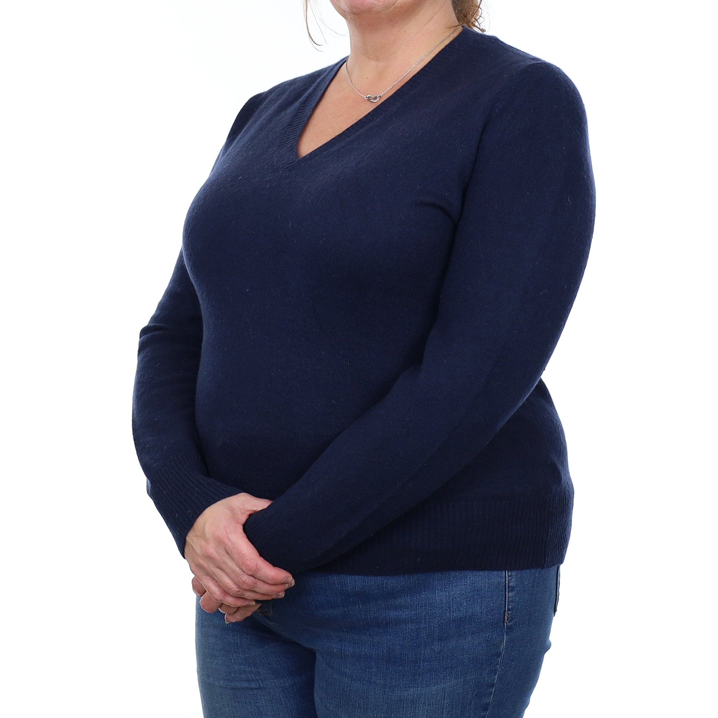 Navy Cashmere V Neck Jumper Extra Large