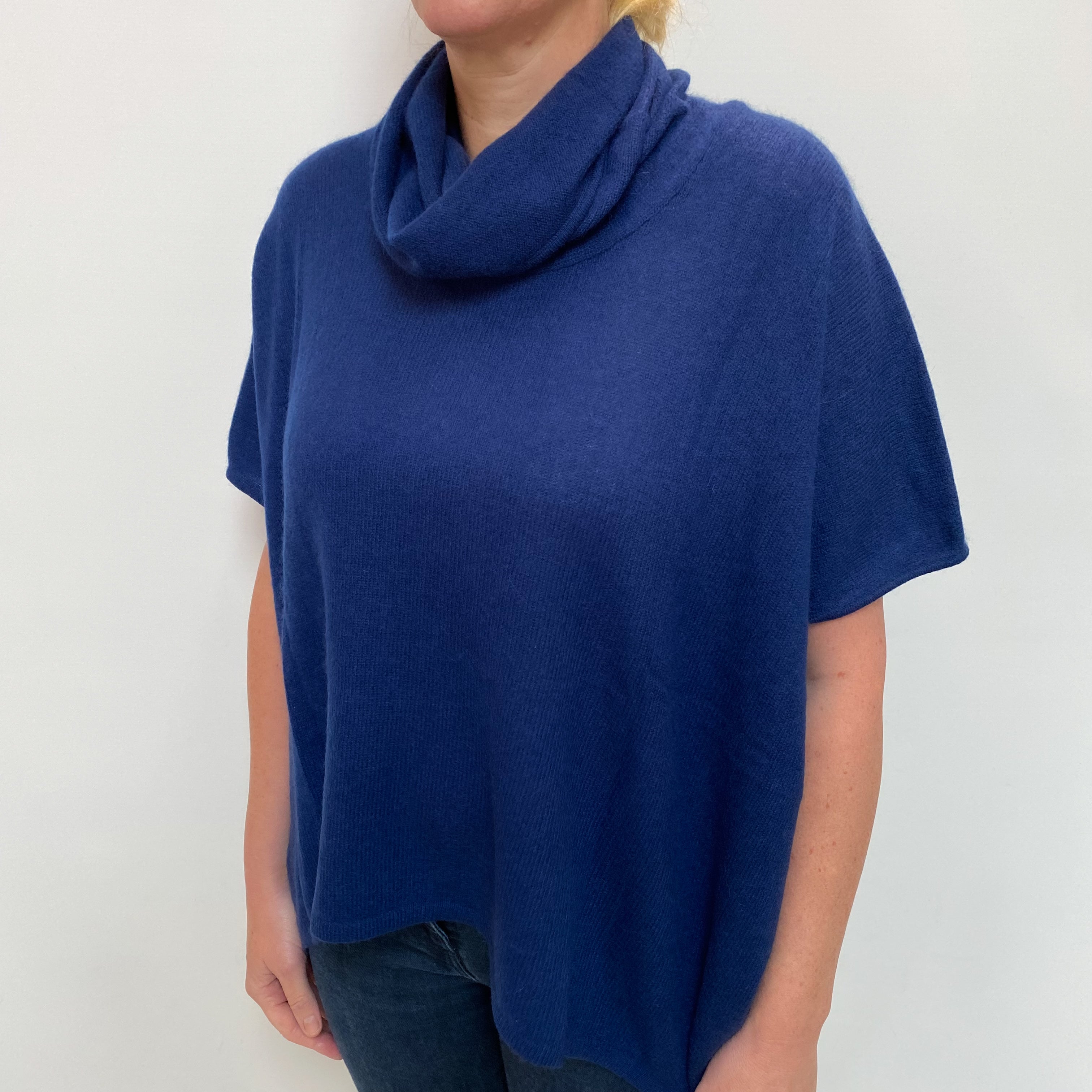 French Navy Cashmere Poncho Style Cowl Neck Jumper Large