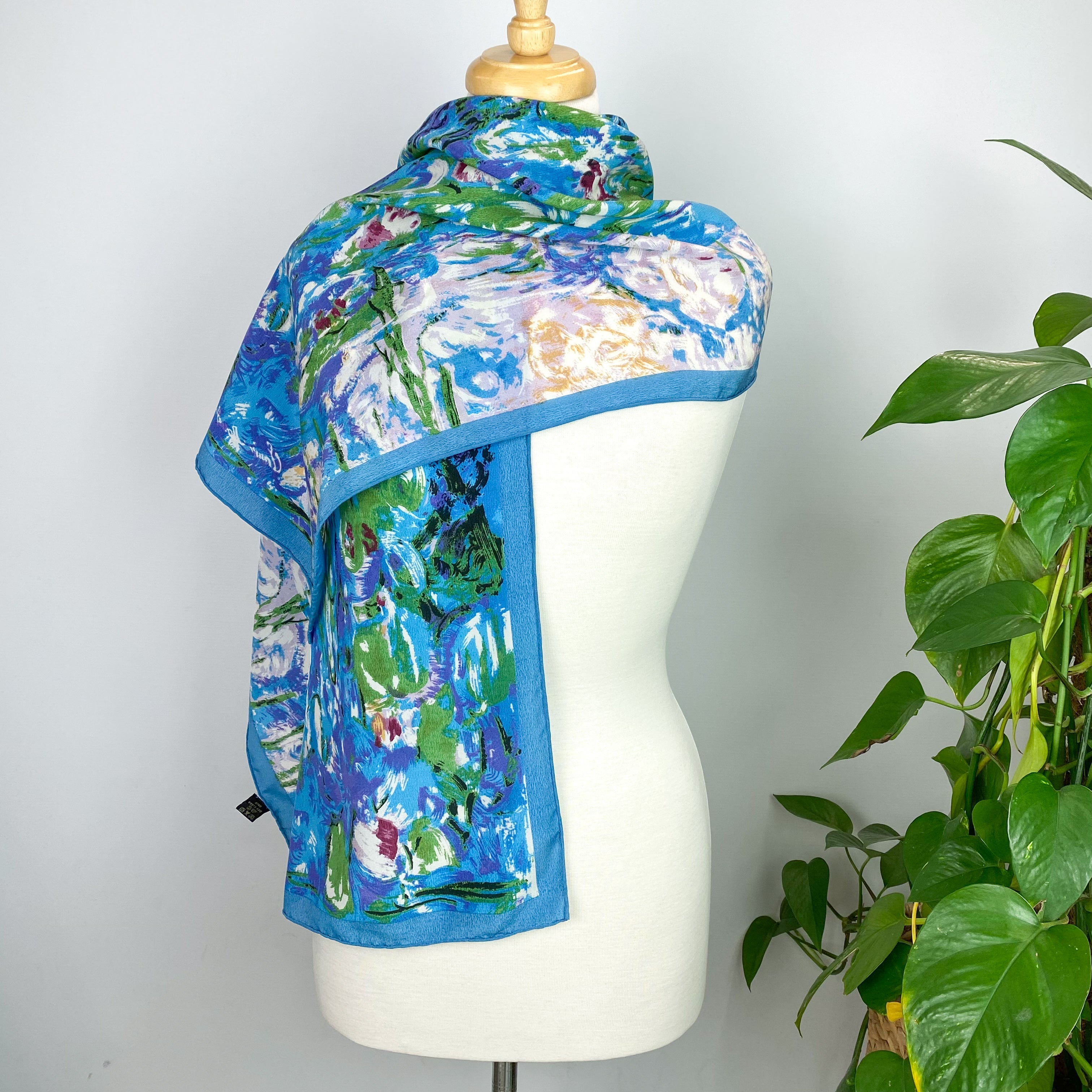 Modern Blue and Green Abstract Silk Scarf