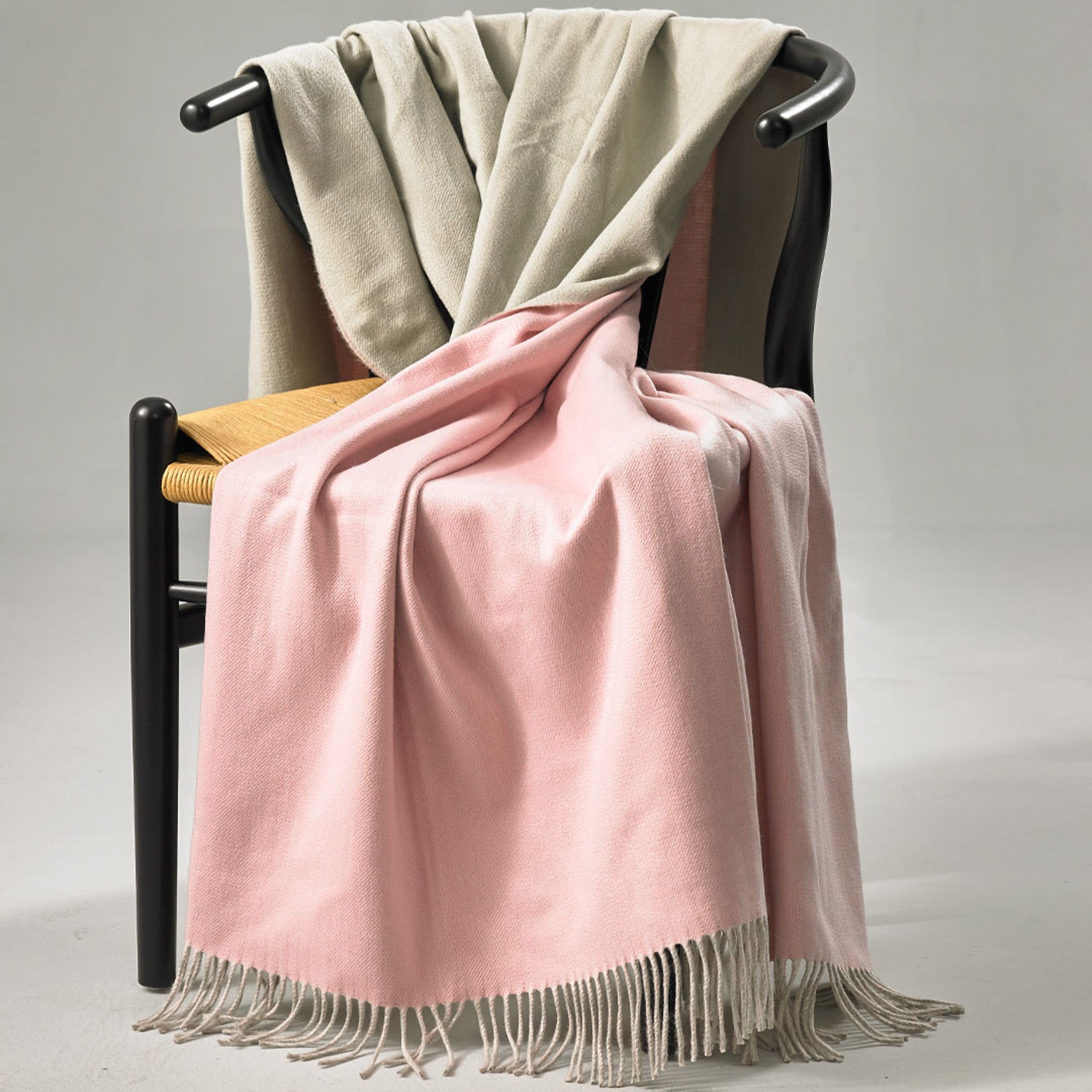 Brand New English Candy Pink and String Designer Woven Cashmere Blanket