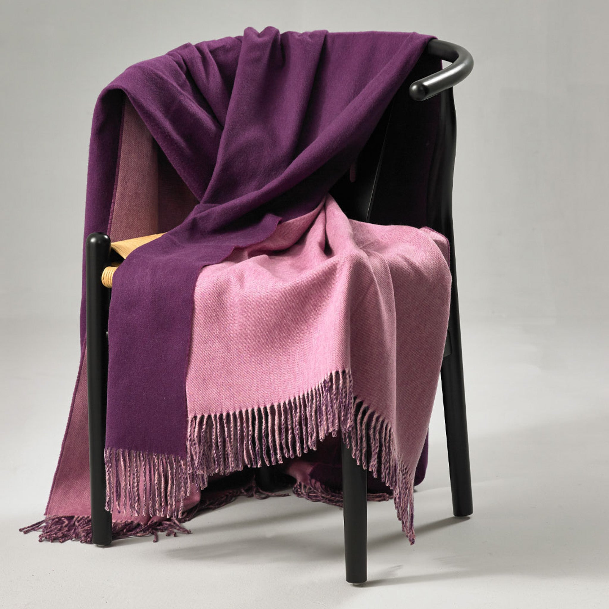 Brand New English Candy Pink and Plum Designer Woven Cashmere Blanket