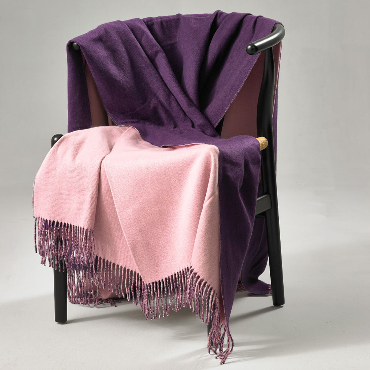 Brand New English Candy Pink and Royal Purple Designer Woven Cashmere Blanket