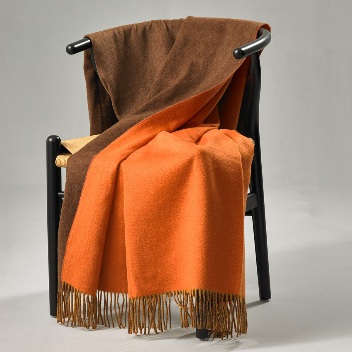 Brand New English Chestnut Brown and Blaze Designer Woven Cashmere Blanket