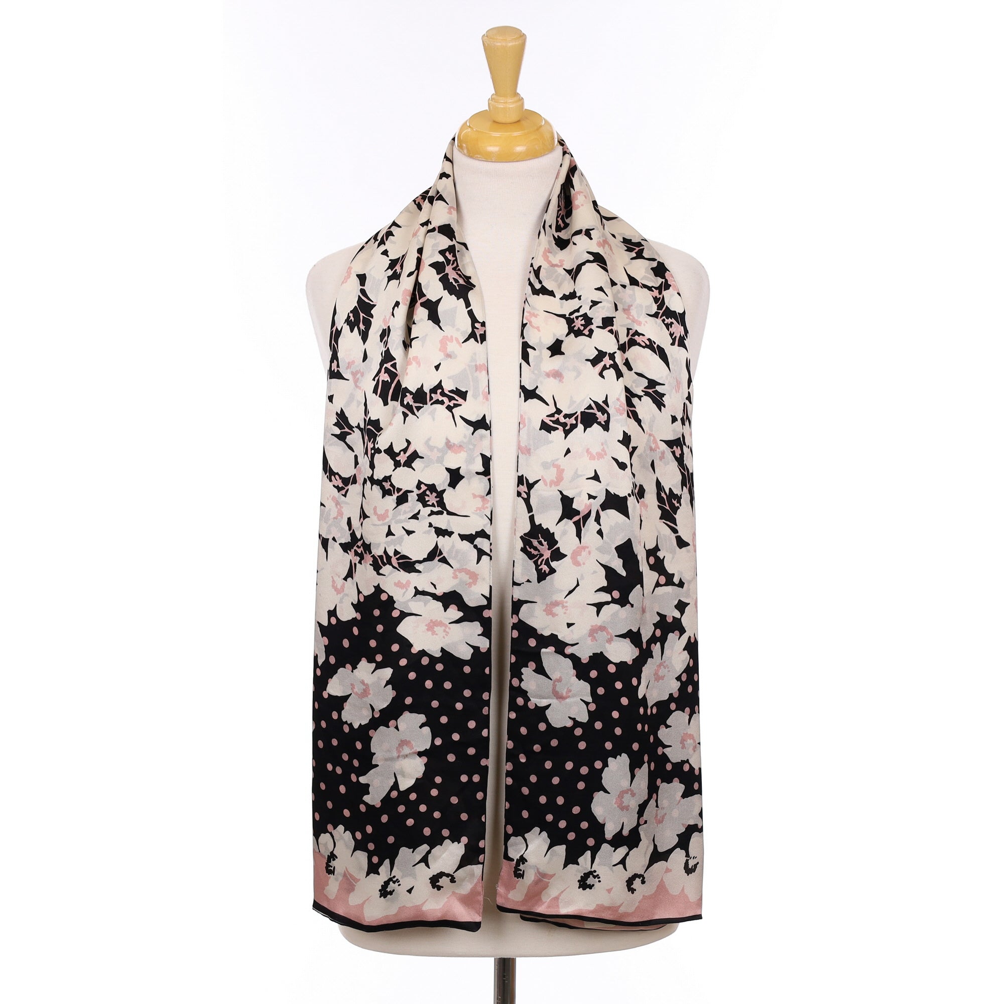 1980’s Jaeger Black, Cream and Pink Silk Scarf