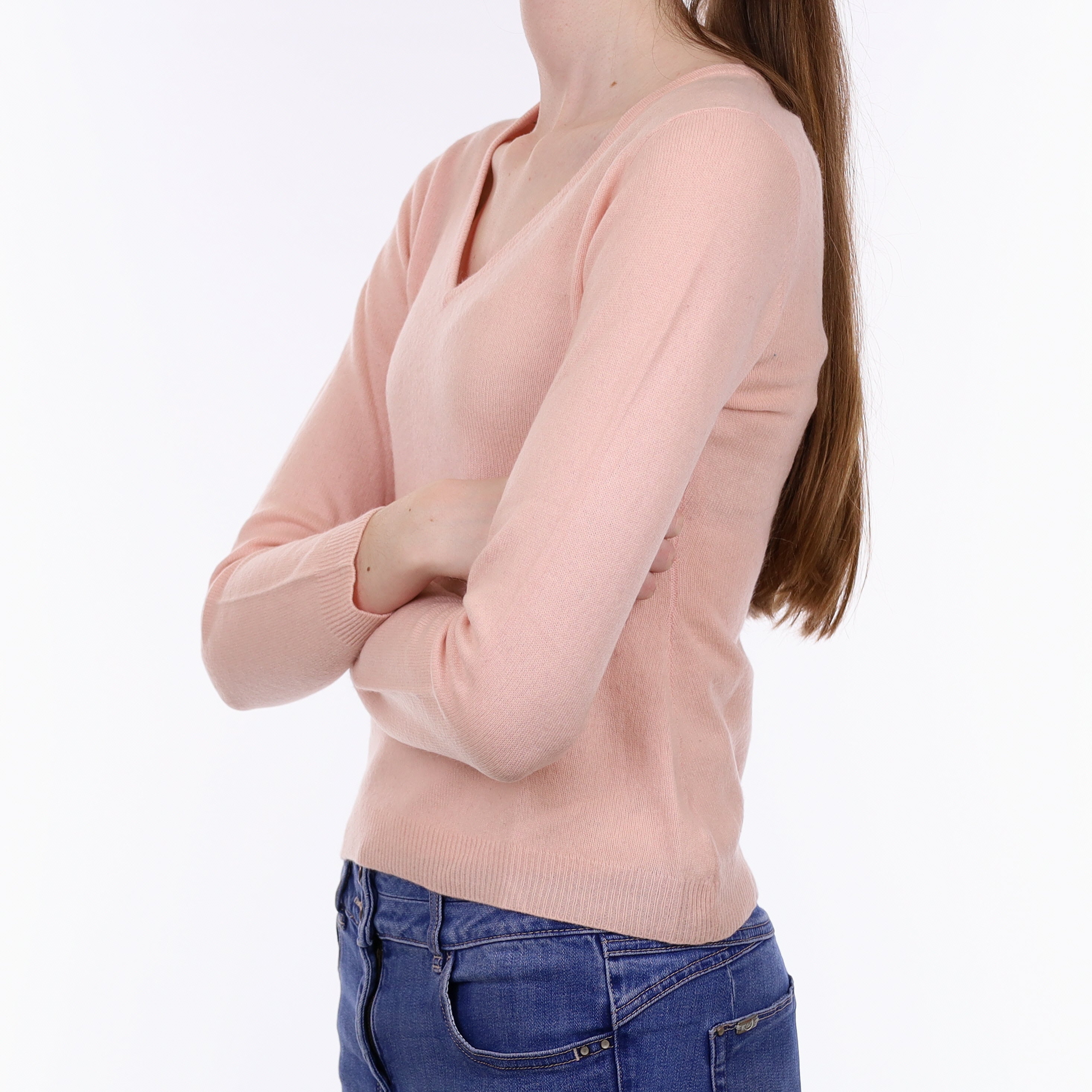 Carnation Pink Cashmere V Neck Jumper Extra Small