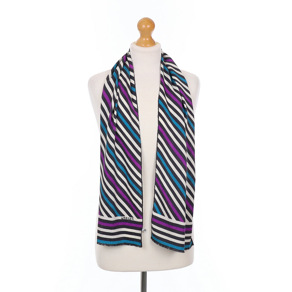 Jaeger Violet and Turquoise Stripe Vintage Silk Scarf