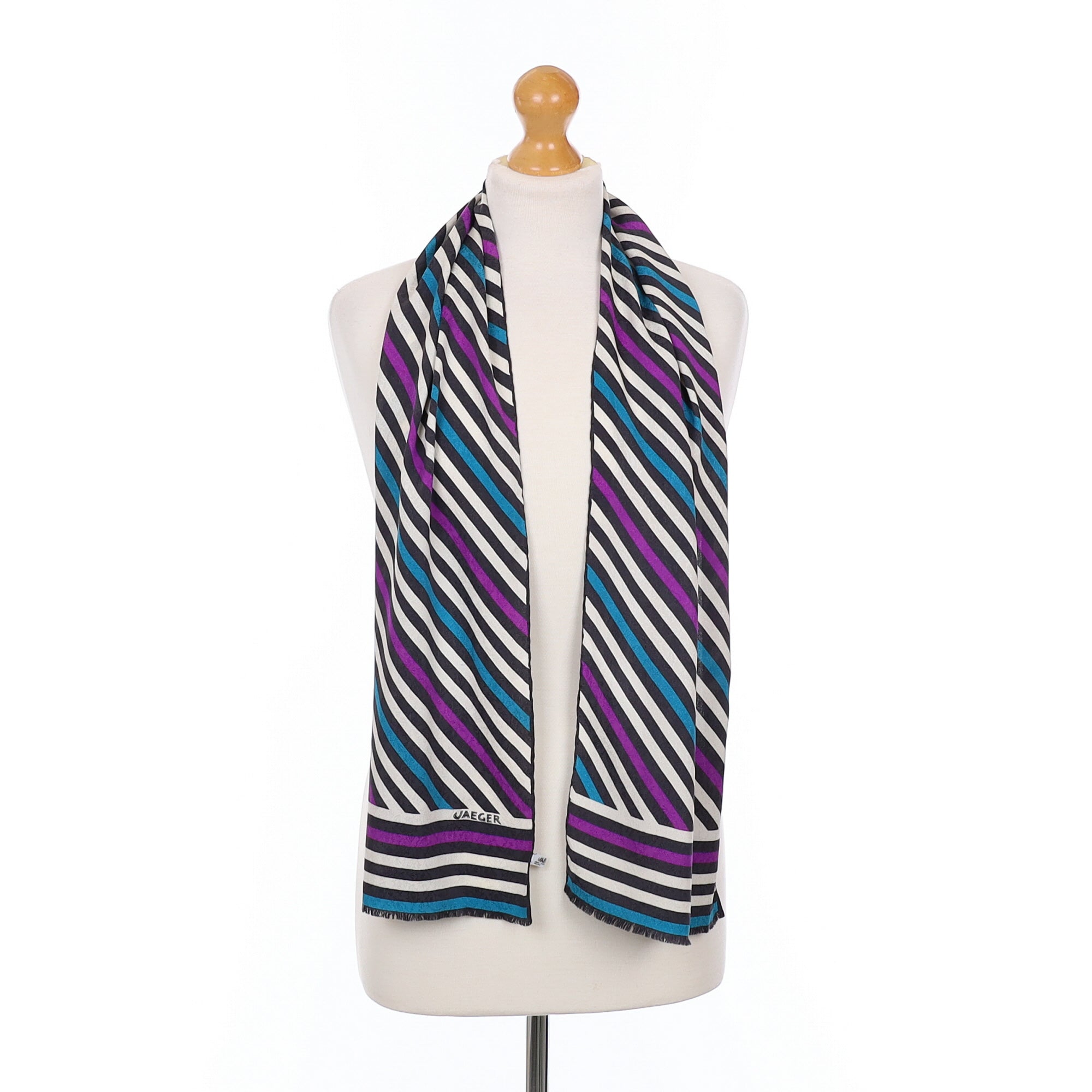 Jaeger Violet and Turquoise Stripe Vintage Silk Scarf