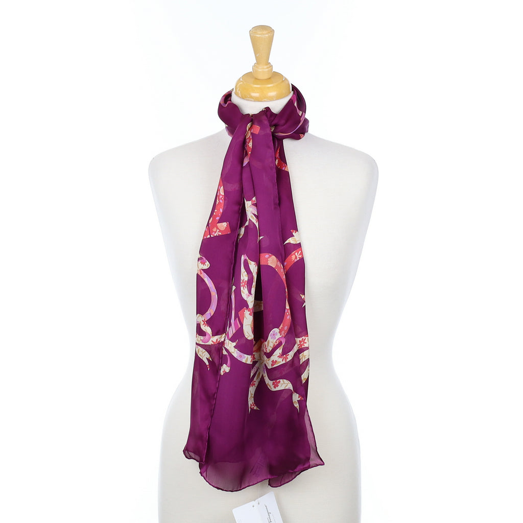 Boxed Salvatore Ferragamo Purple Long Silk Scarf
