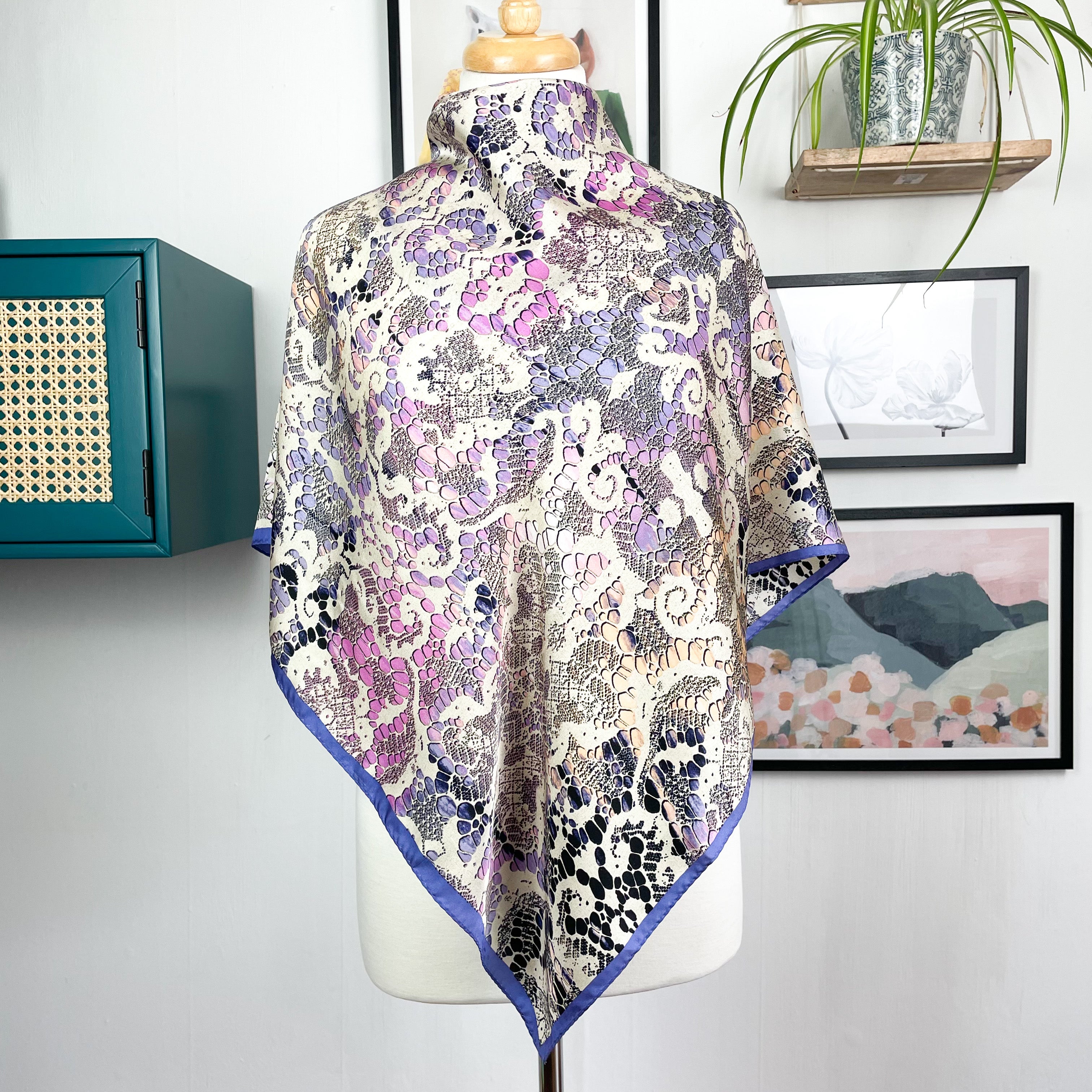 Adrienne Labdau Abstract Animal Print Silk Scarf