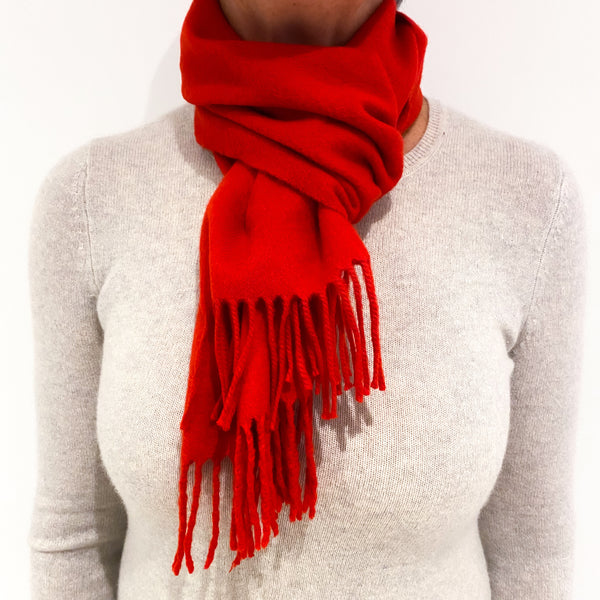 Scarlet Red Cashmere Fringed Woven Scarf