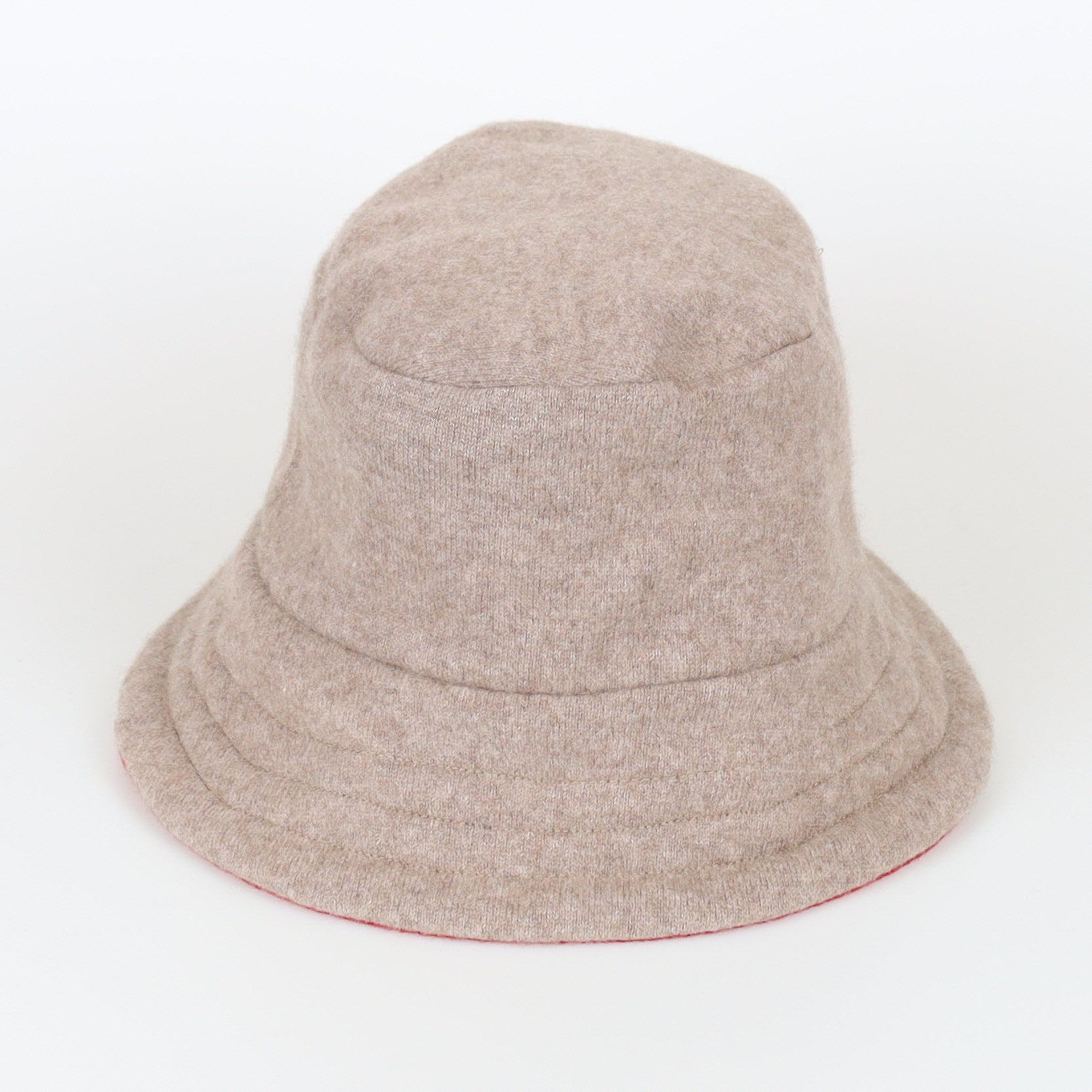 Mocha Brown and Red Reversible Cashmere Bucket Hat Medium