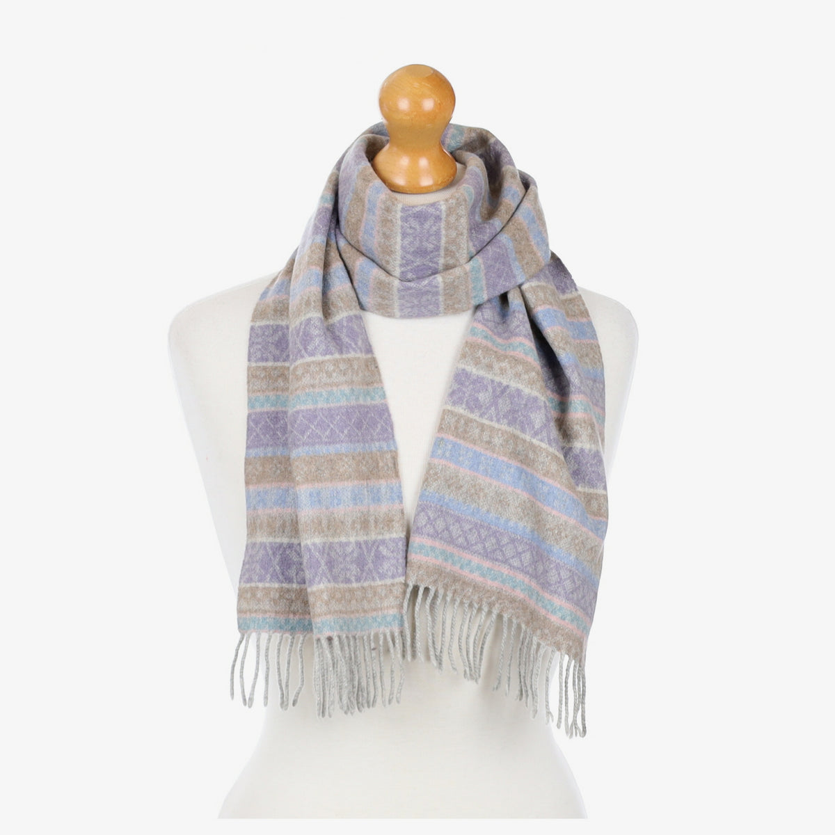 Lilac and Beige fair ilse Fringed Cashmere Woven Scarf