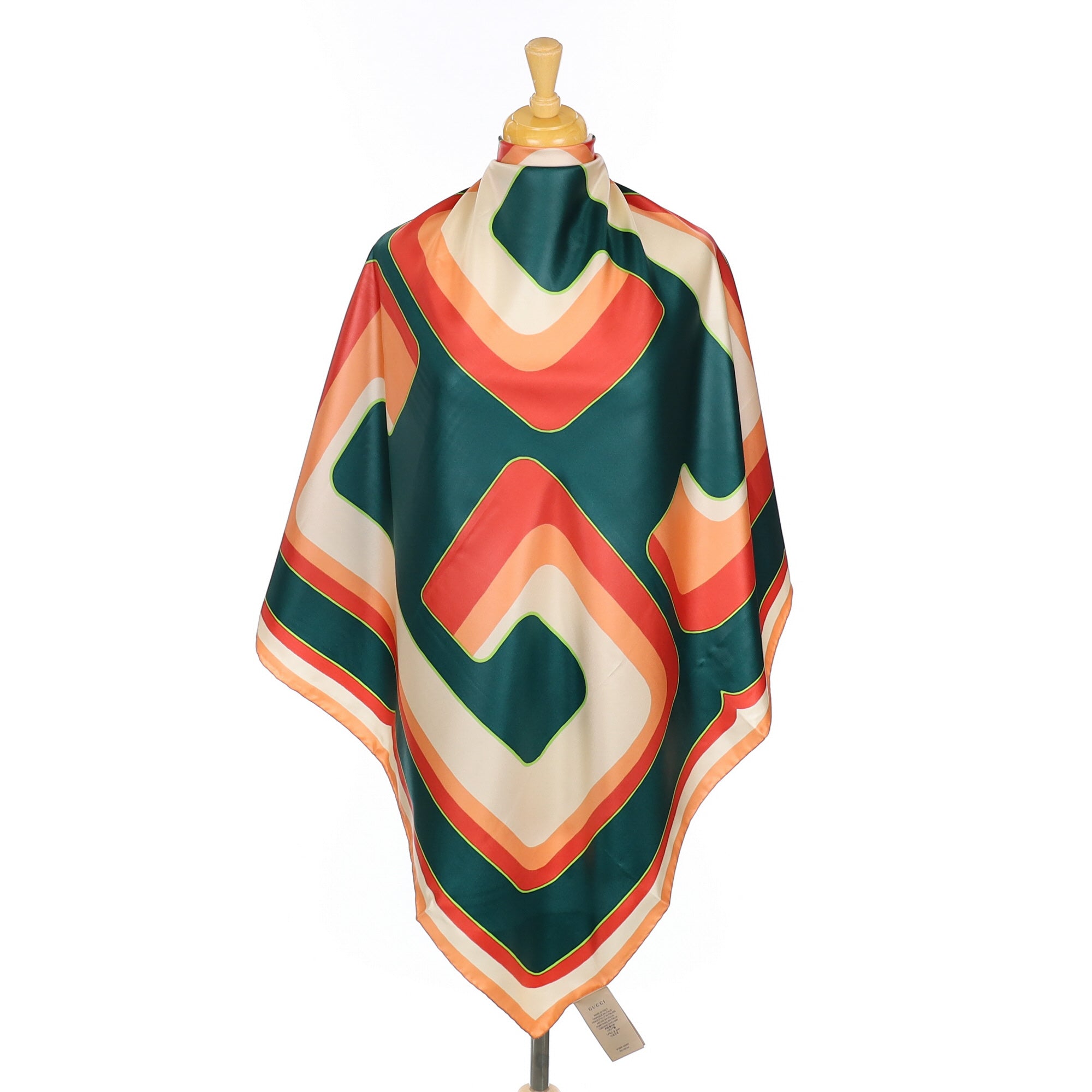 Brand New Gucci Green and Orange Designer Silk Scarf