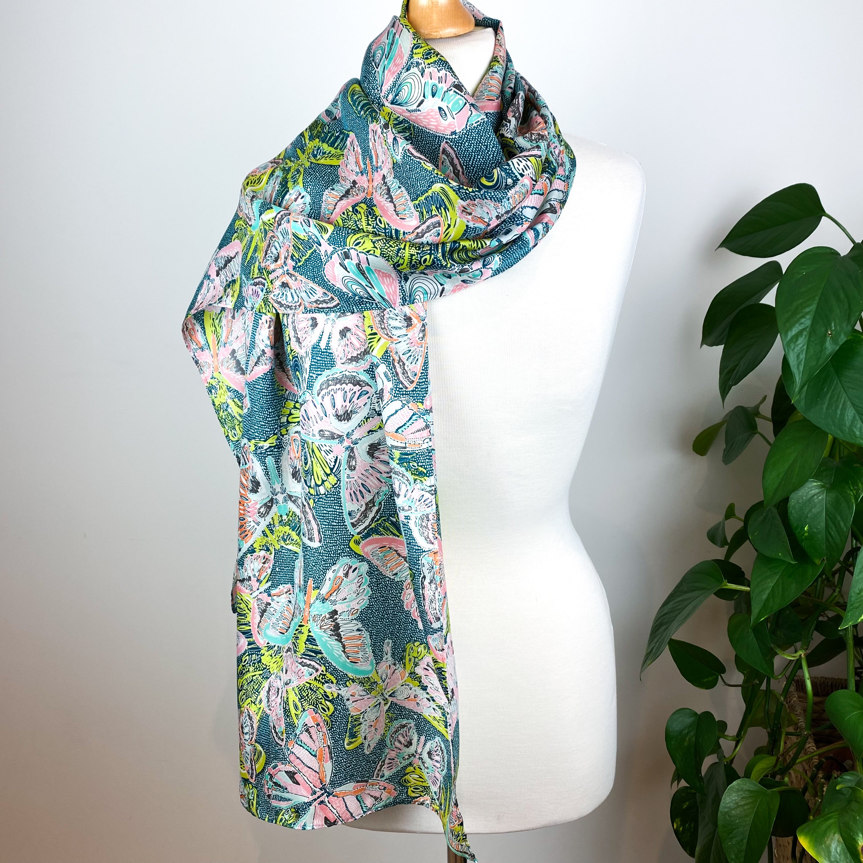Lightweight Butterfly Design Long Silk Scarf