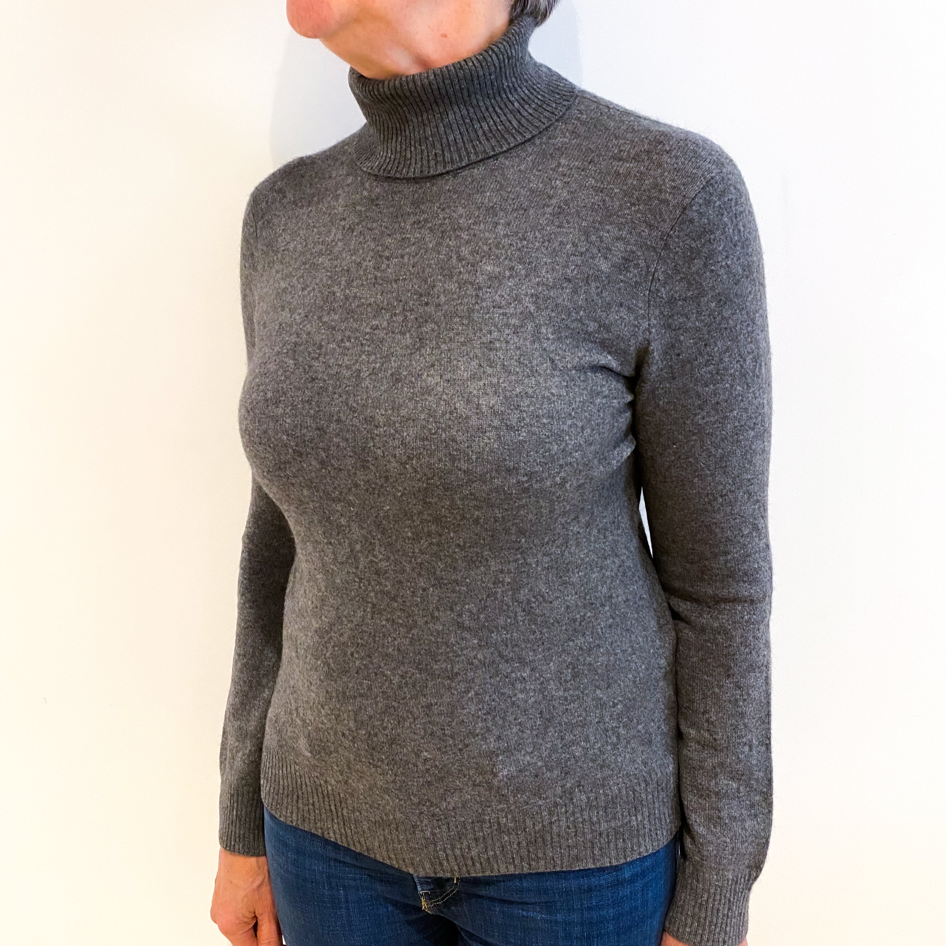 Slate Grey Cashmere Polo Neck Jumper Medium