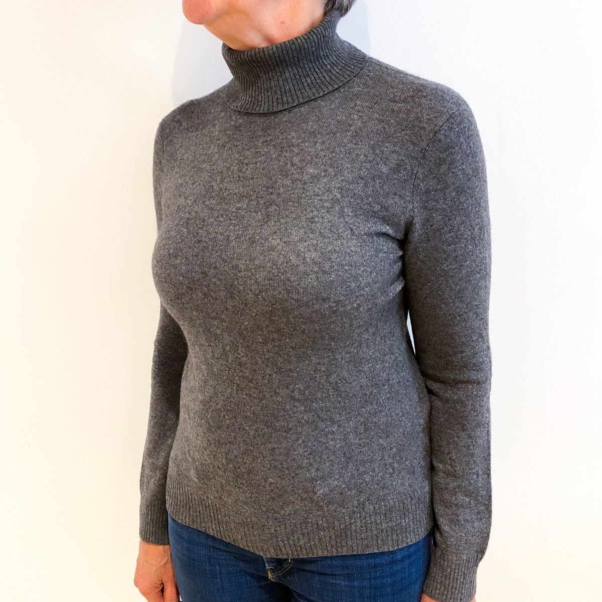 Slate Grey Cashmere Polo Neck Jumper Medium