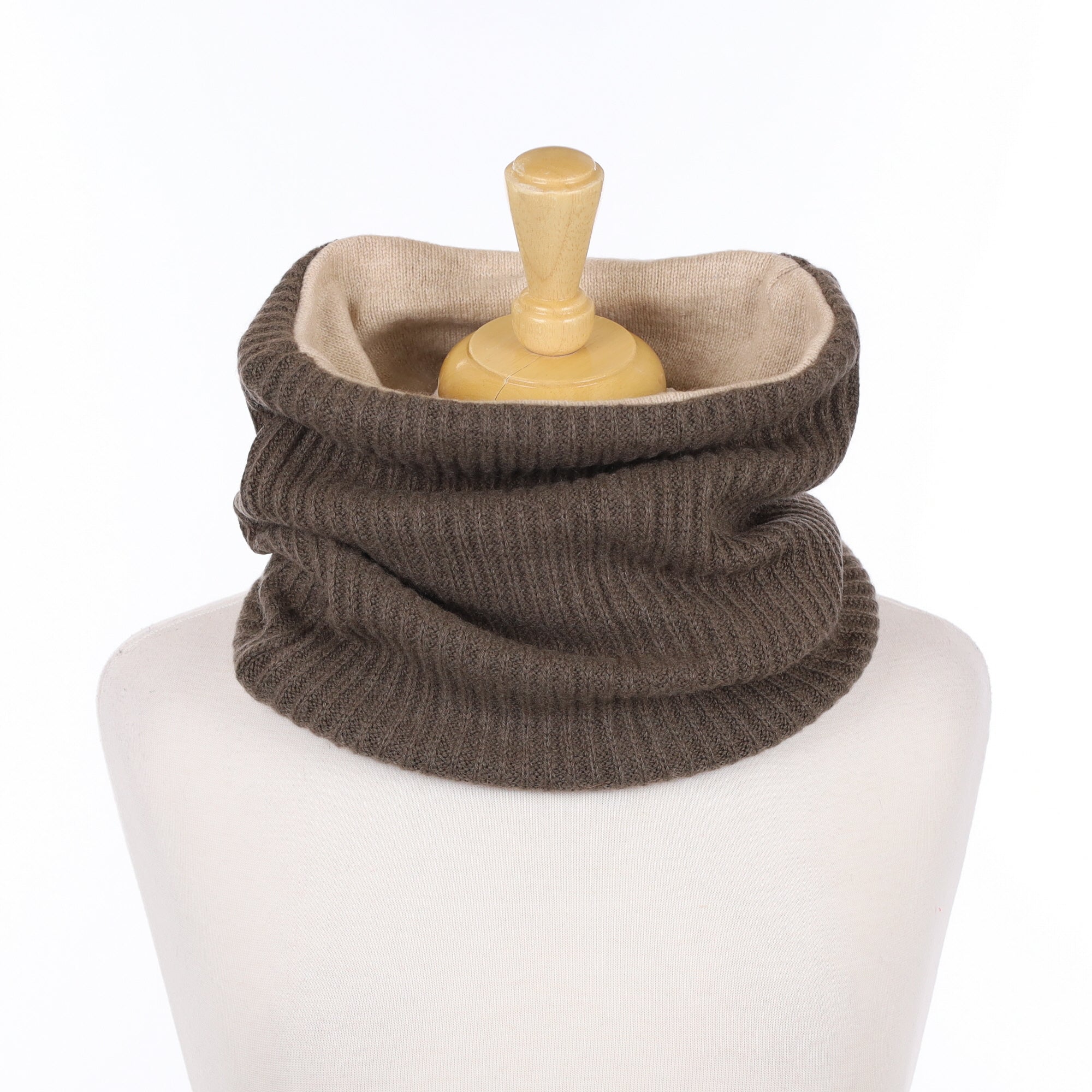 Khaki Ribbed and Oatmeal Luxury Double Layered Snood