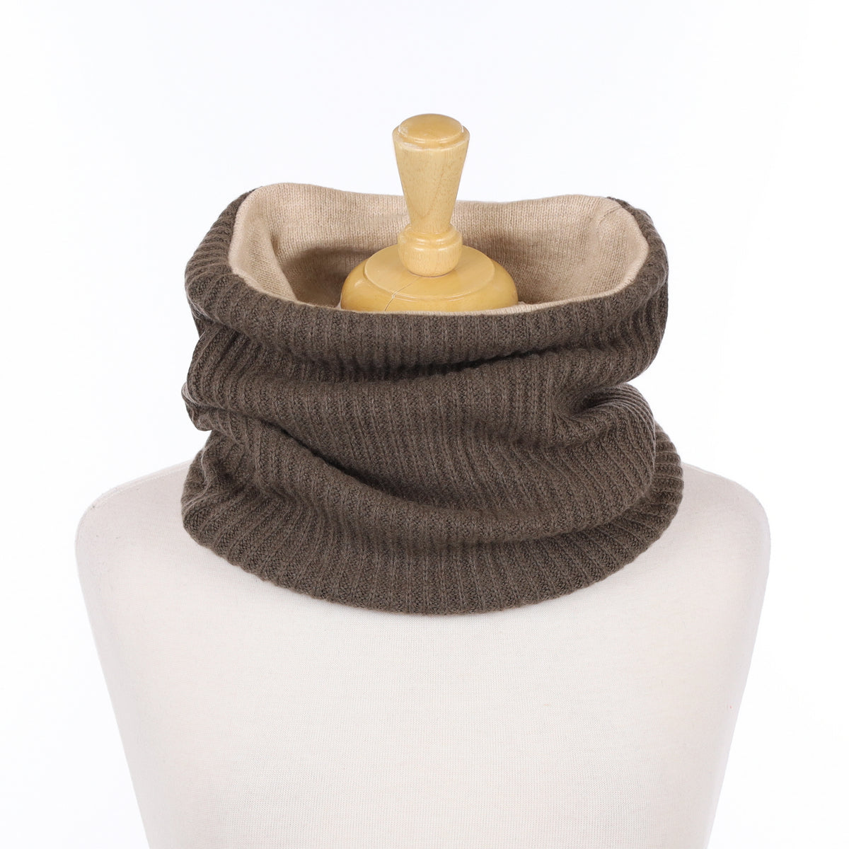 Khaki Ribbed and Oatmeal Luxury Double Layered Snood