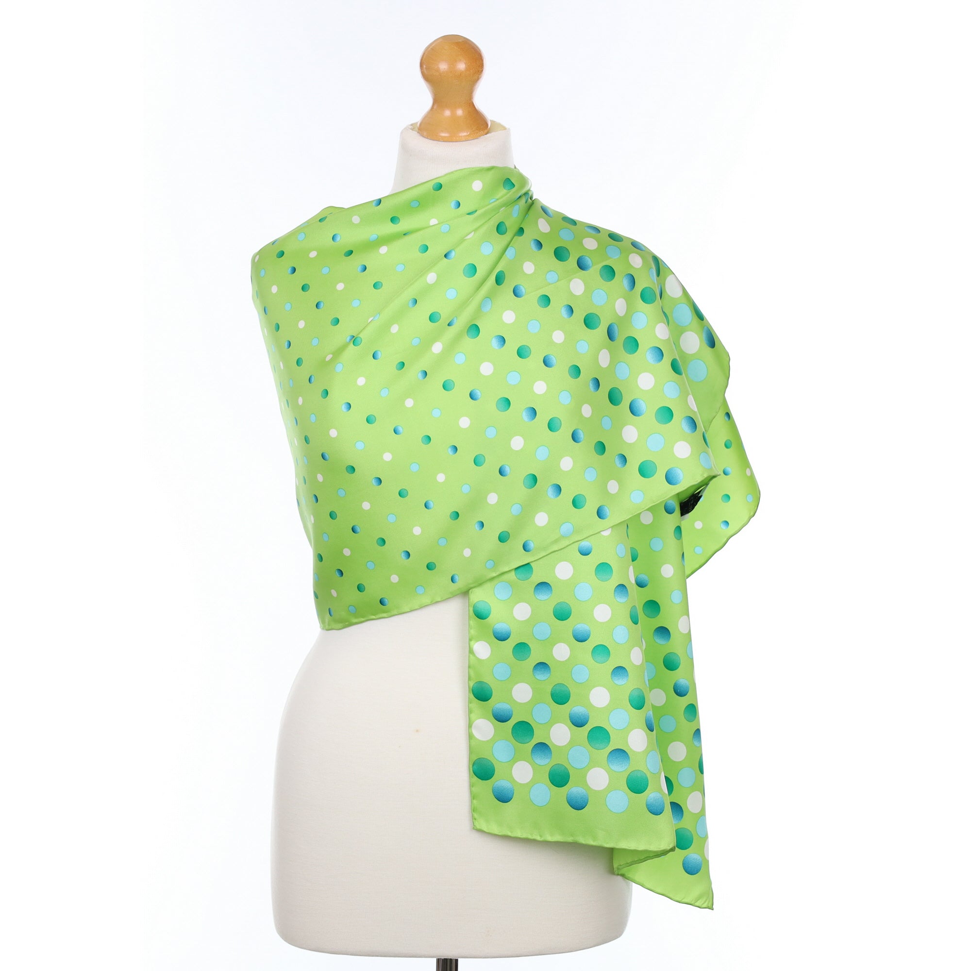 Brand New Green and White Spotted Silk Scarf