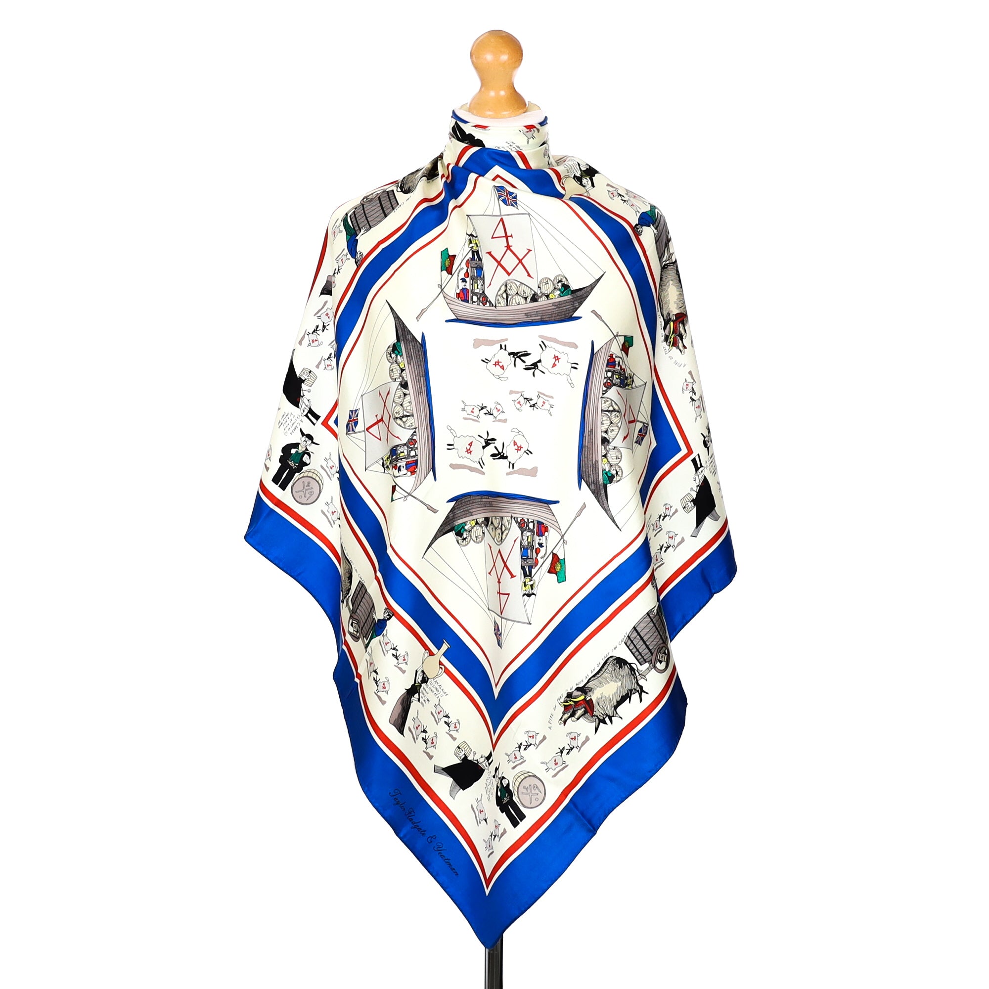 Fladgate & Yeatman Blue and Cream Silk Scarf