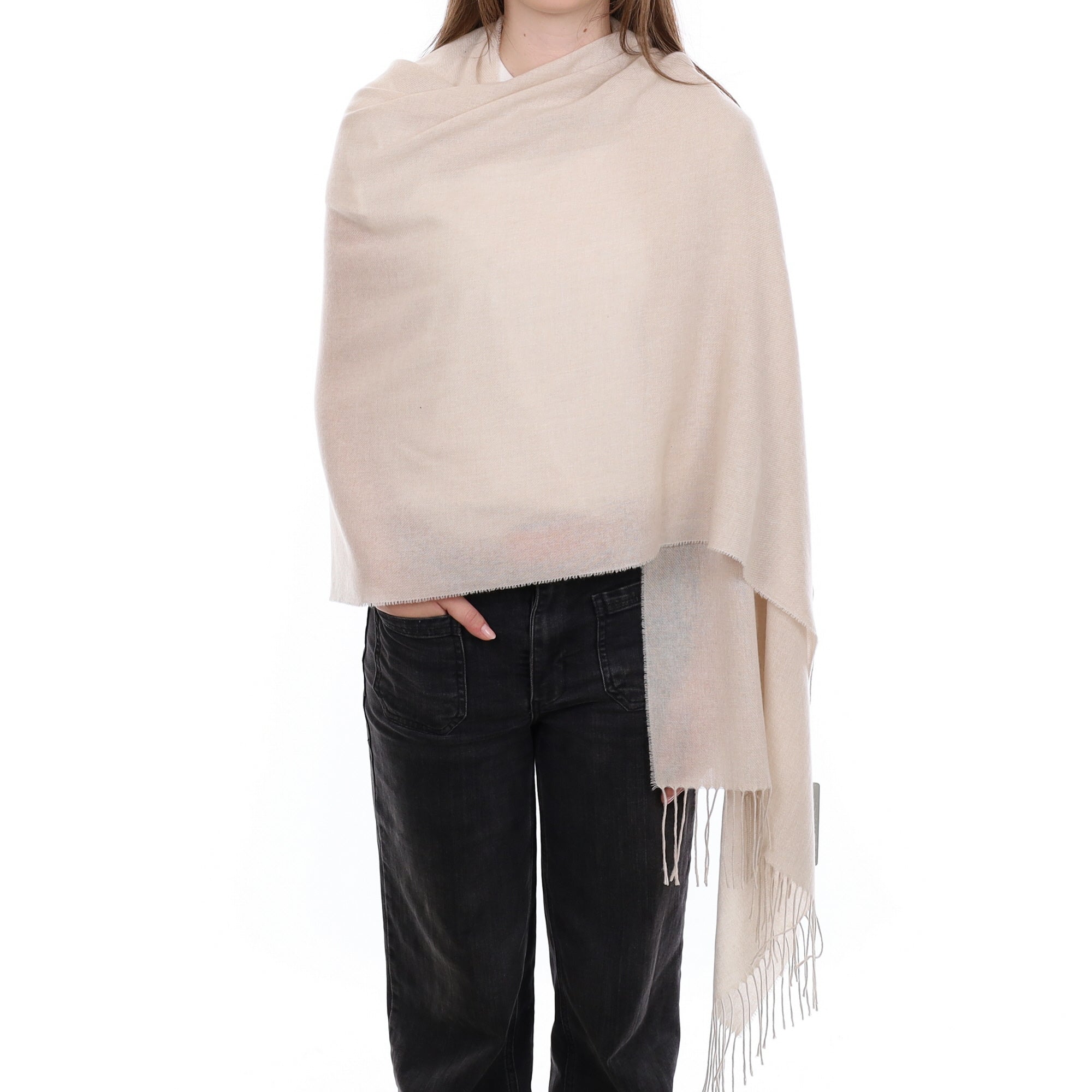 Brand New British Antique Cream Luxury Woven Cashmere Pashmina