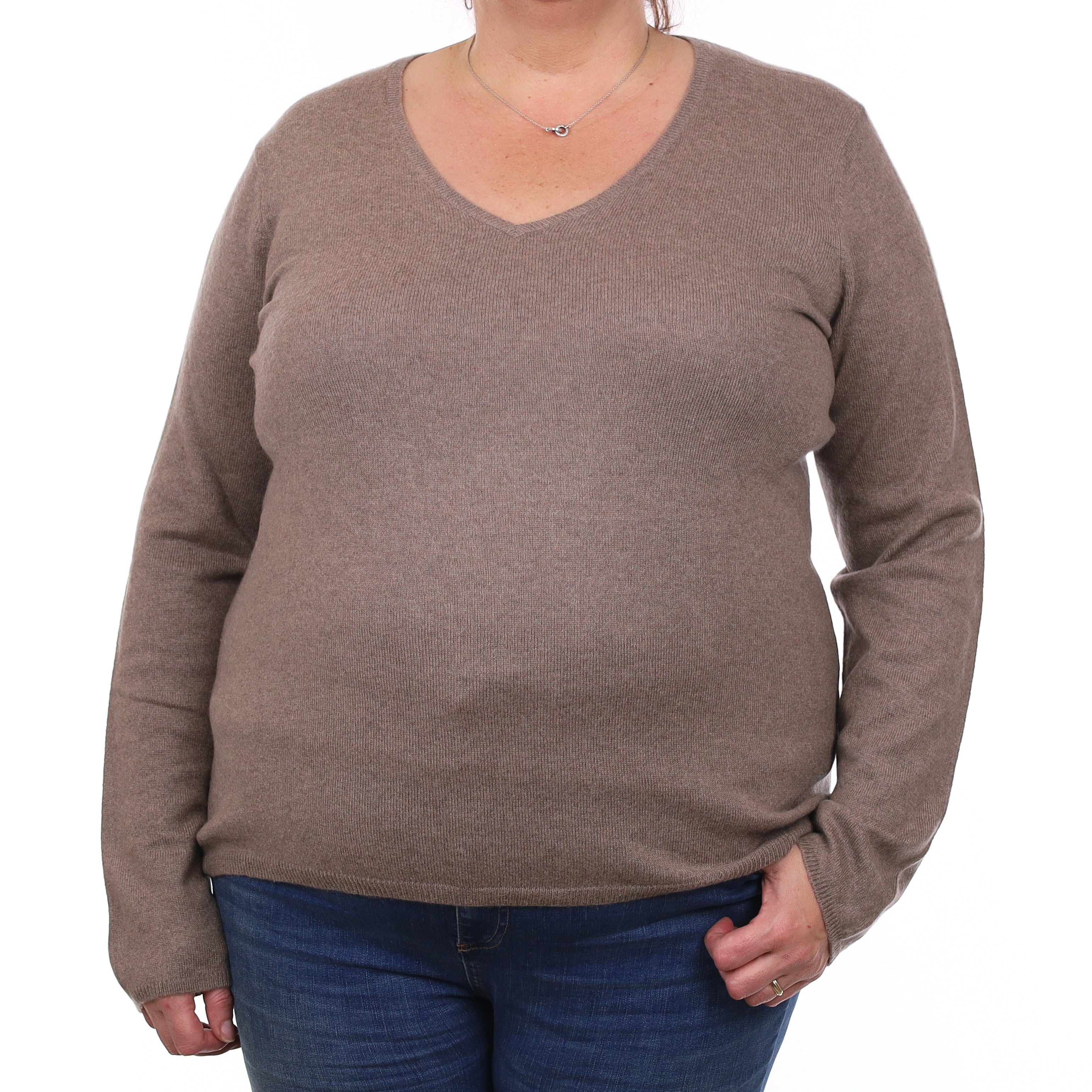Mocha Brown Cashmere V Neck Jumper Extra Large
