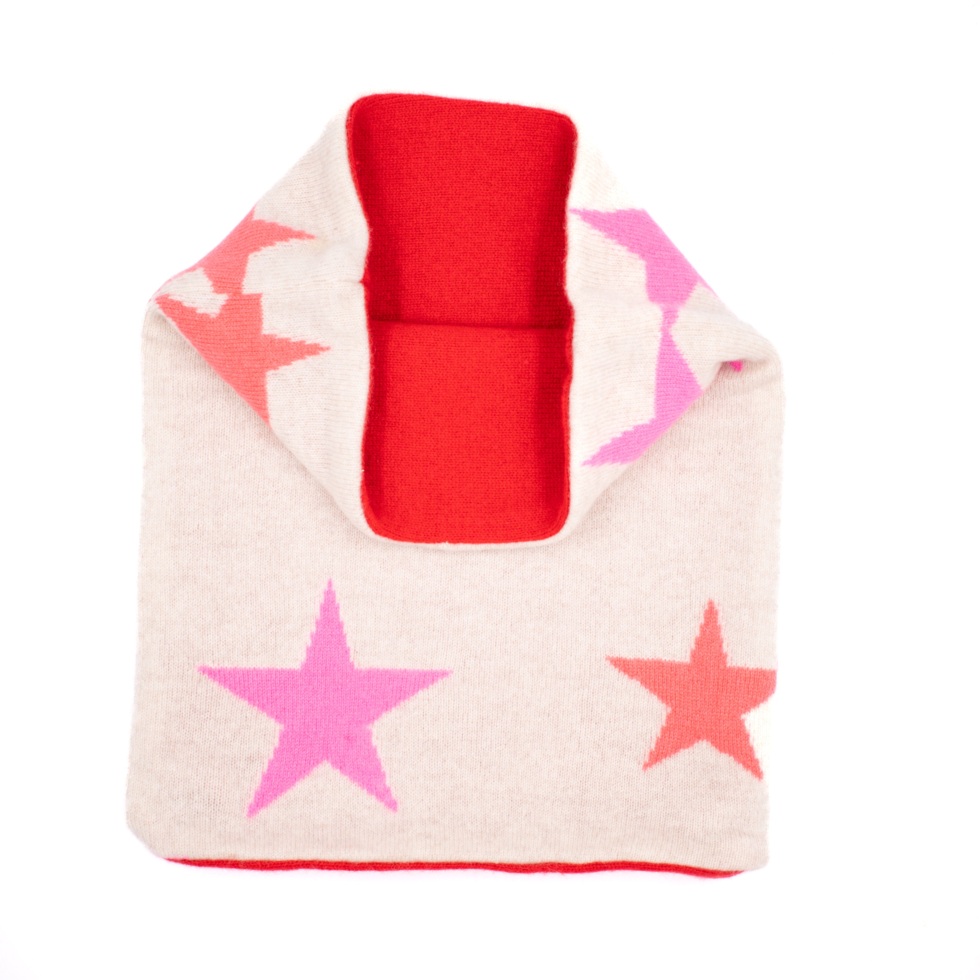 Oatmeal, Postbox Red, Coral and Neon Pink Star Pattern Luxury Double Layered Snood