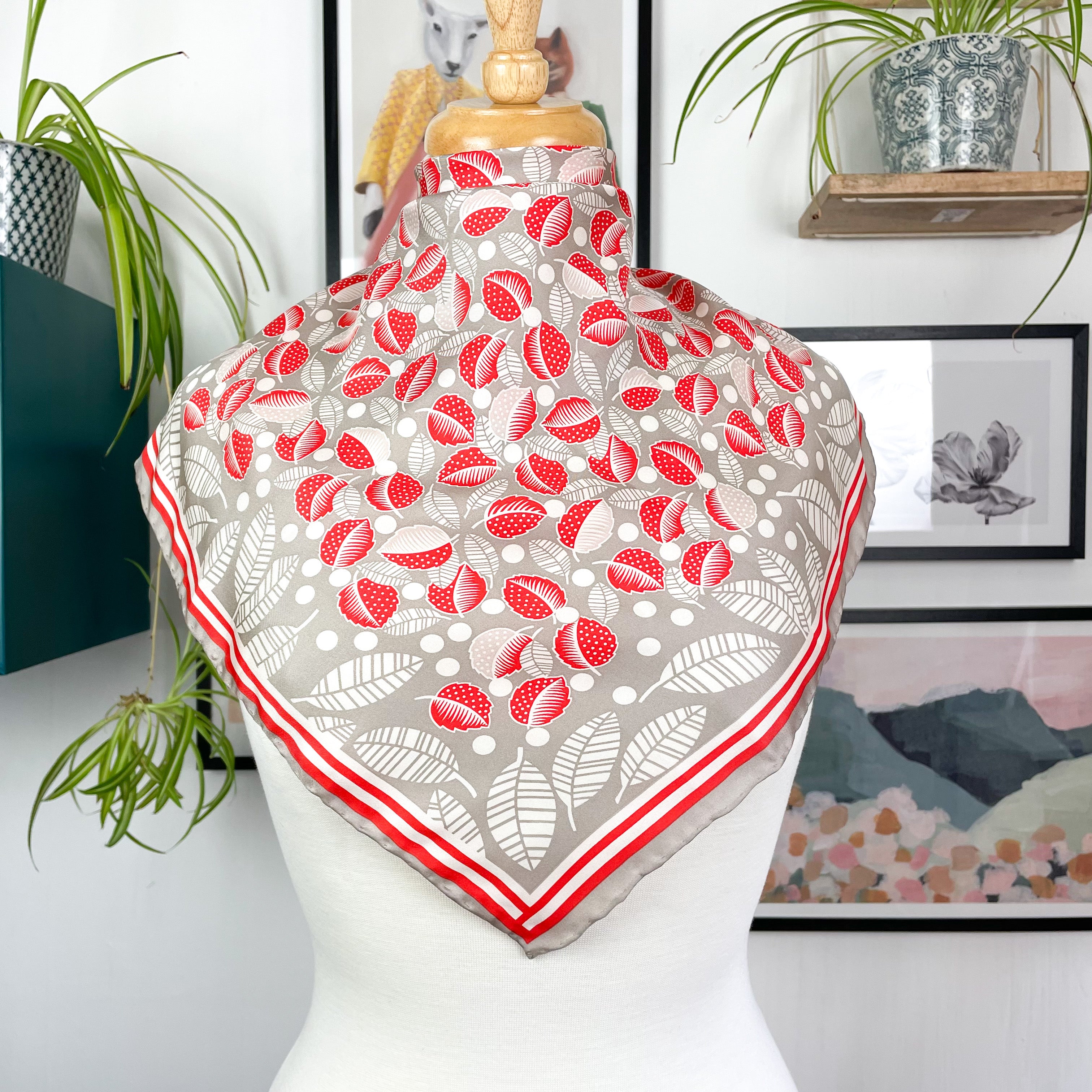 Cacharel Small Leaf Design Vintage Silk Scarf